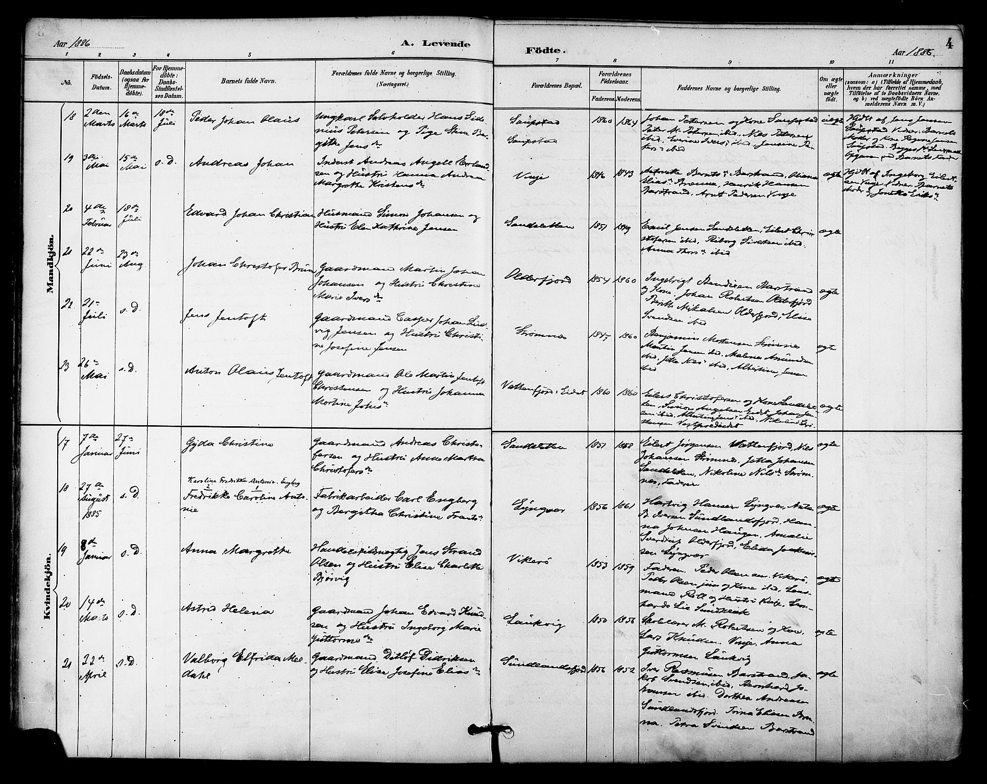 Ministerialprotokoller, klokkerbøker og fødselsregistre - Nordland, AV/SAT-A-1459/876/L1097: Ministerialbok nr. 876A03, 1886-1896, s. 4