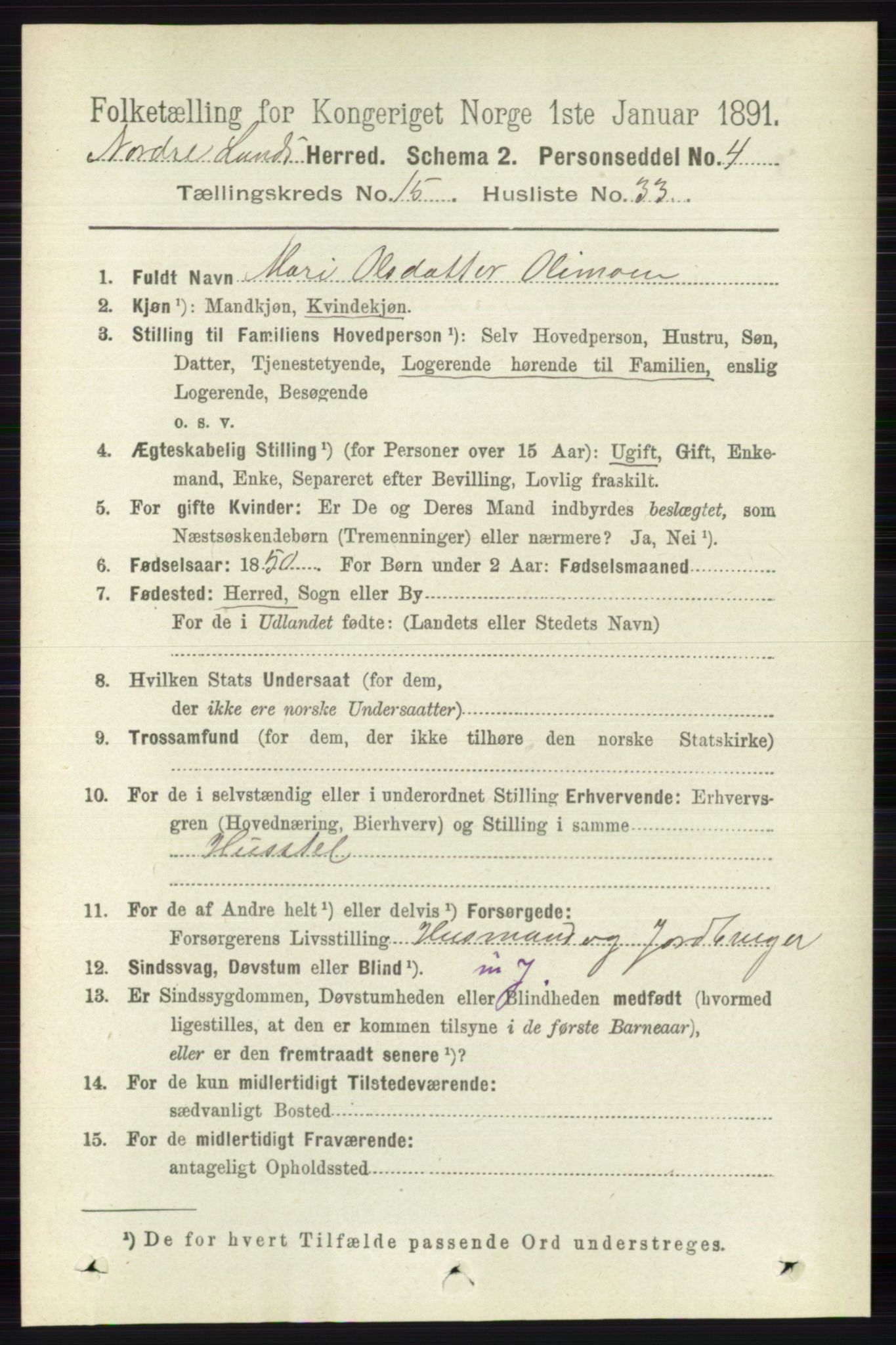 RA, Folketelling 1891 for 0538 Nordre Land herred, 1891, s. 3970