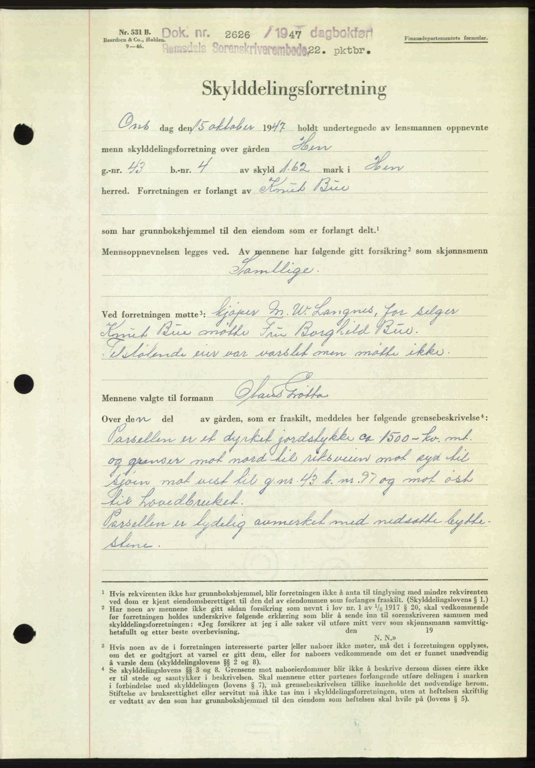 Romsdal sorenskriveri, AV/SAT-A-4149/1/2/2C: Pantebok nr. A24, 1947-1947, Dagboknr: 2626/1947