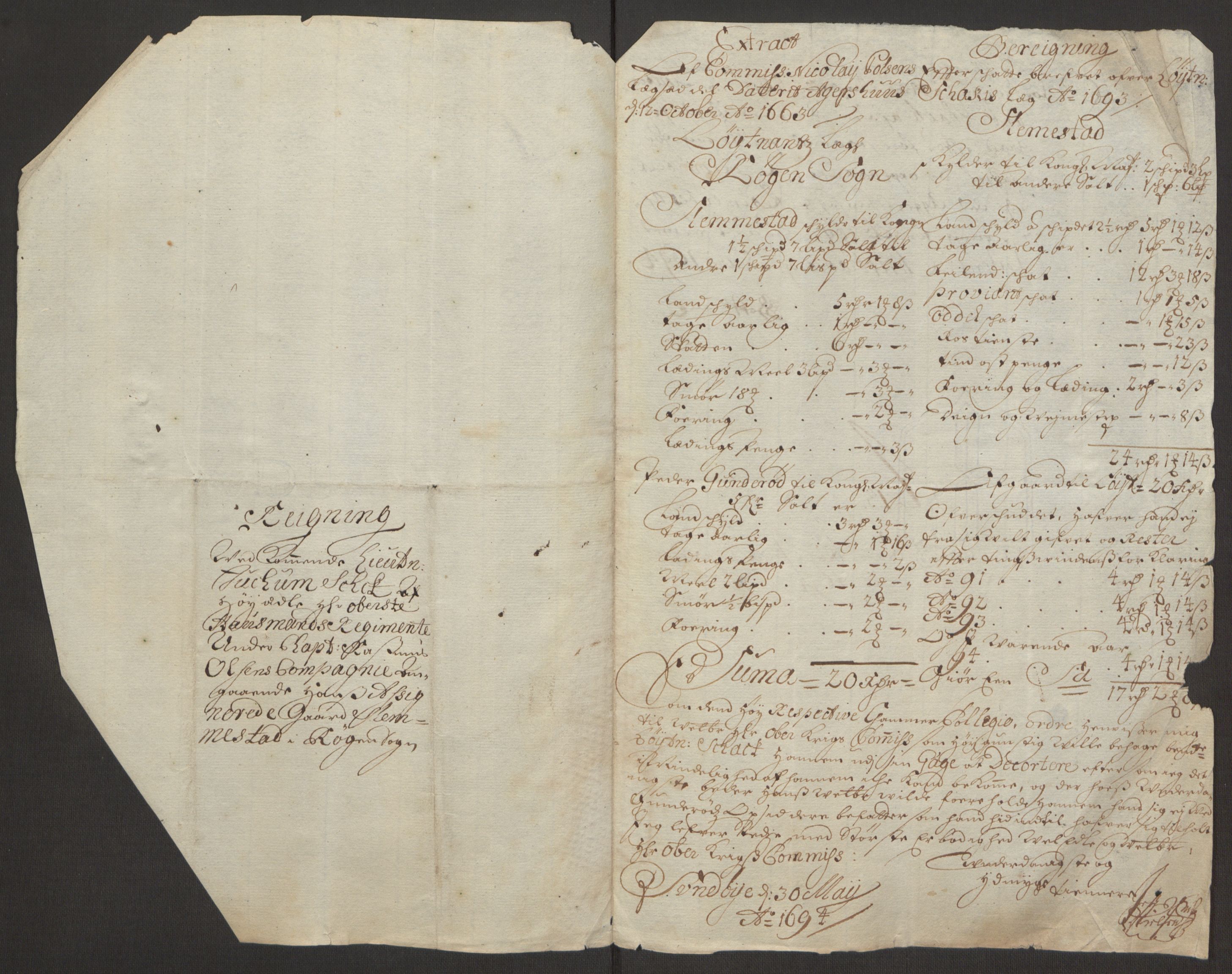 Rentekammeret inntil 1814, Reviderte regnskaper, Fogderegnskap, AV/RA-EA-4092/R30/L1694: Fogderegnskap Hurum, Røyken, Eiker og Lier, 1694-1696, s. 146