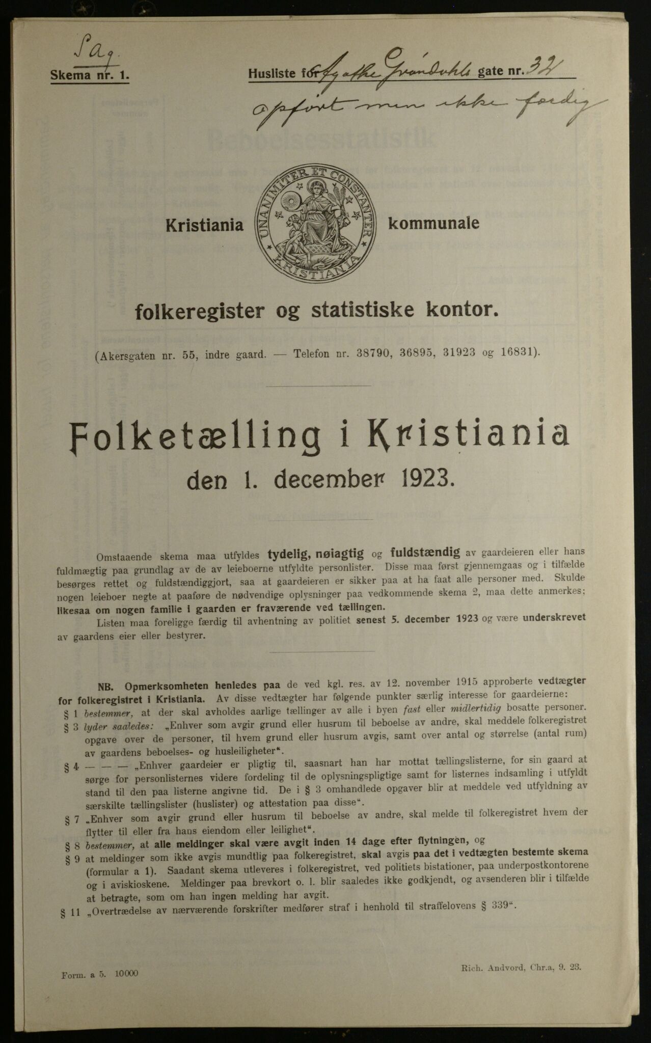 OBA, Kommunal folketelling 1.12.1923 for Kristiania, 1923, s. 355