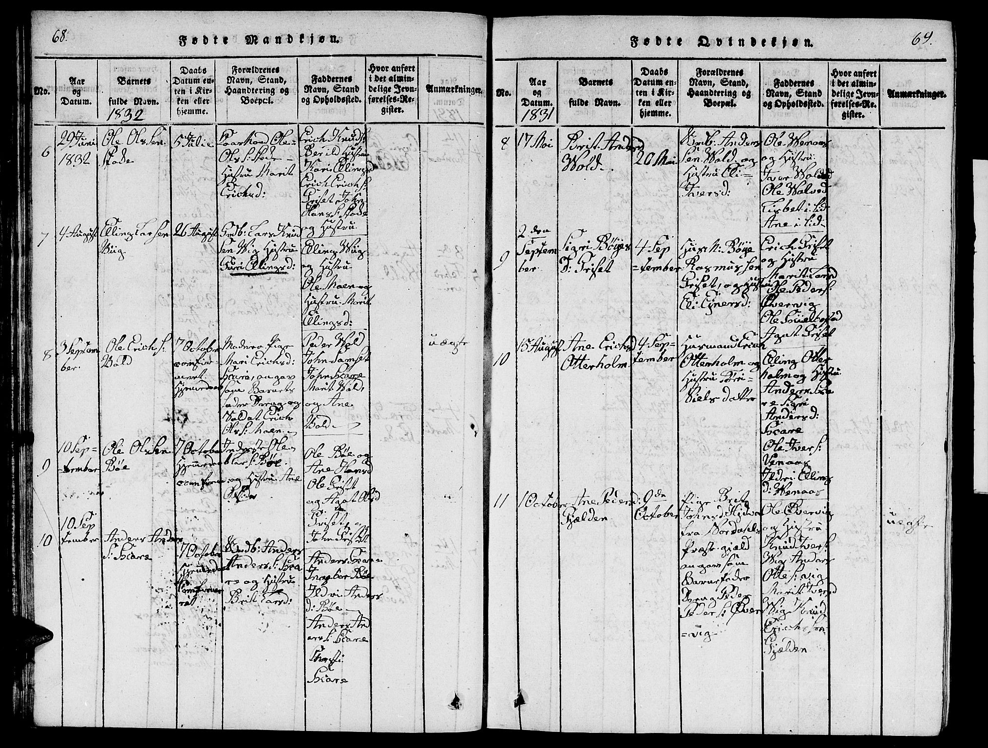 Ministerialprotokoller, klokkerbøker og fødselsregistre - Møre og Romsdal, SAT/A-1454/543/L0563: Klokkerbok nr. 543C01, 1818-1836, s. 68-69