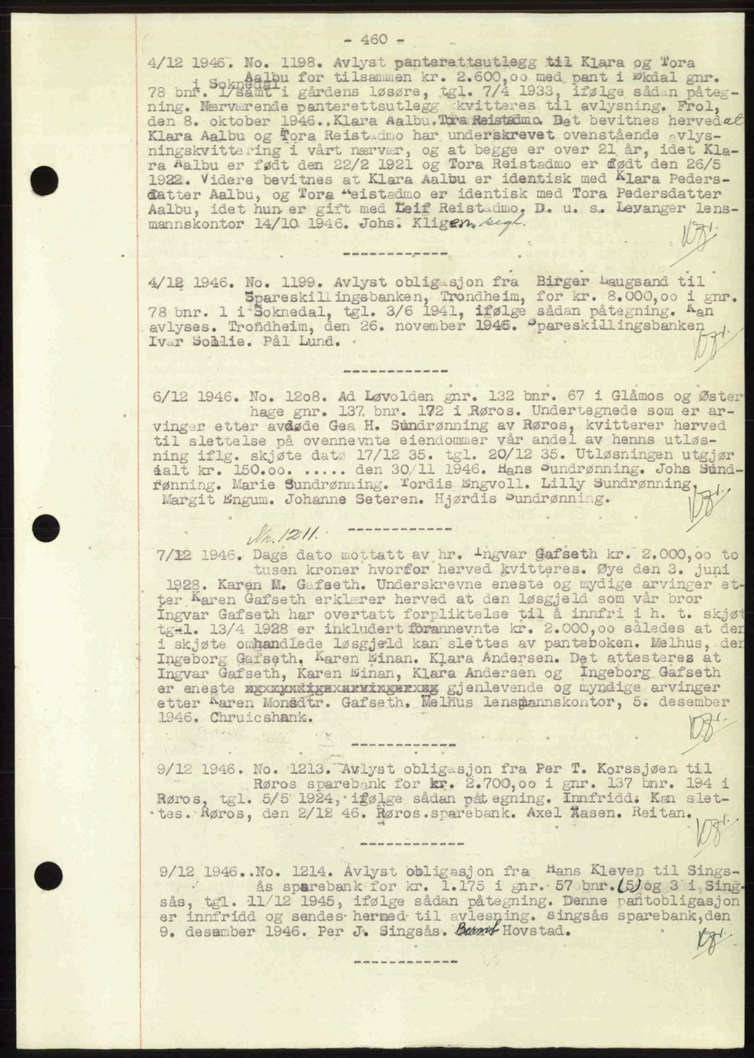 Gauldal sorenskriveri, SAT/A-0014/1/2/2C: Pantebok nr. A2, 1946-1946, Dagboknr: 1198/1946