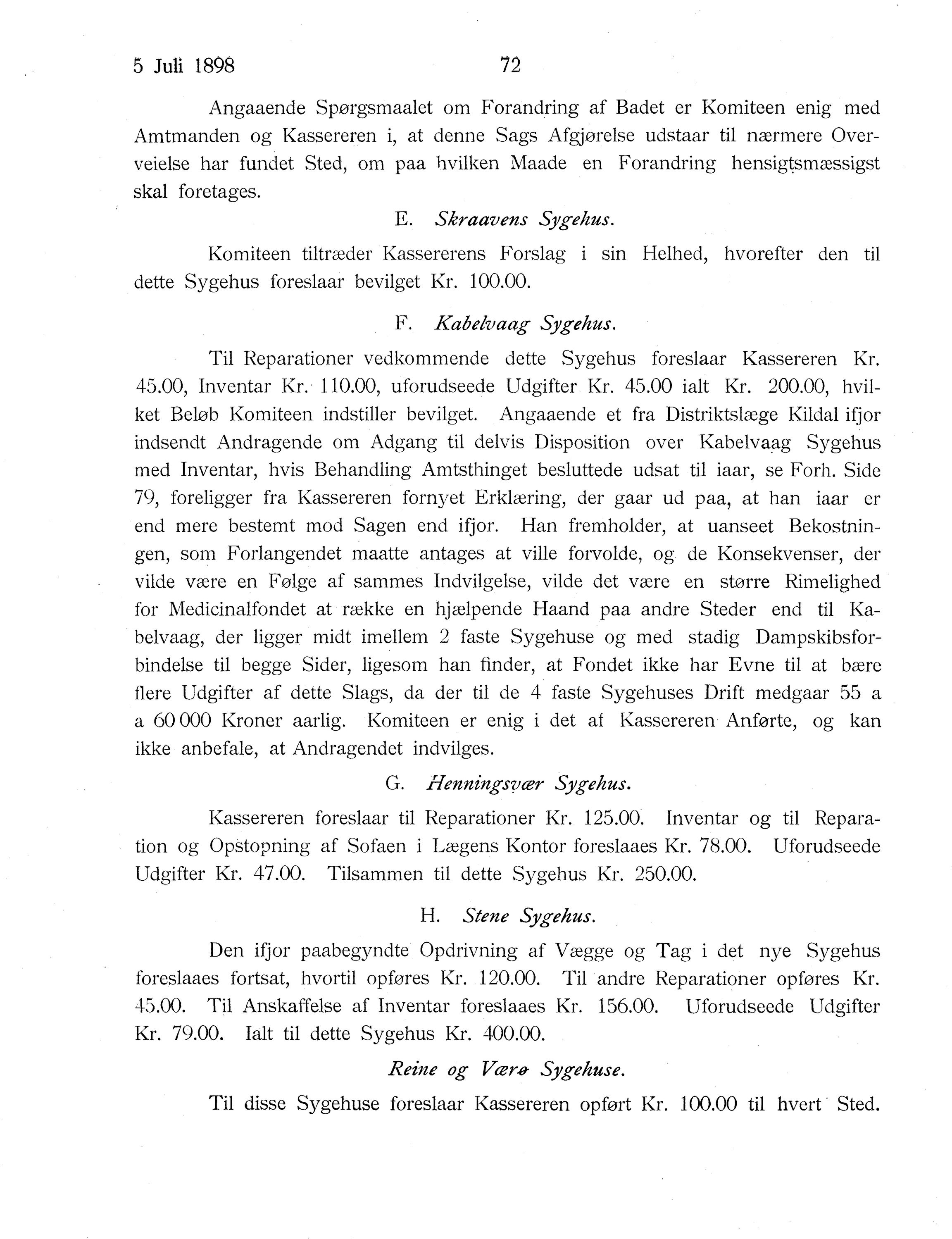 Nordland Fylkeskommune. Fylkestinget, AIN/NFK-17/176/A/Ac/L0021: Fylkestingsforhandlinger 1898, 1898