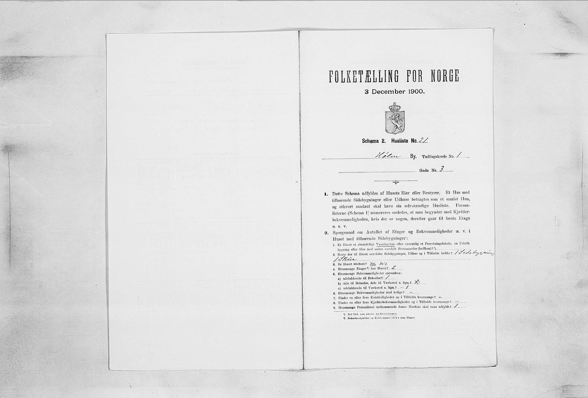 SAO, Folketelling 1900 for 0204 Hølen ladested, 1900