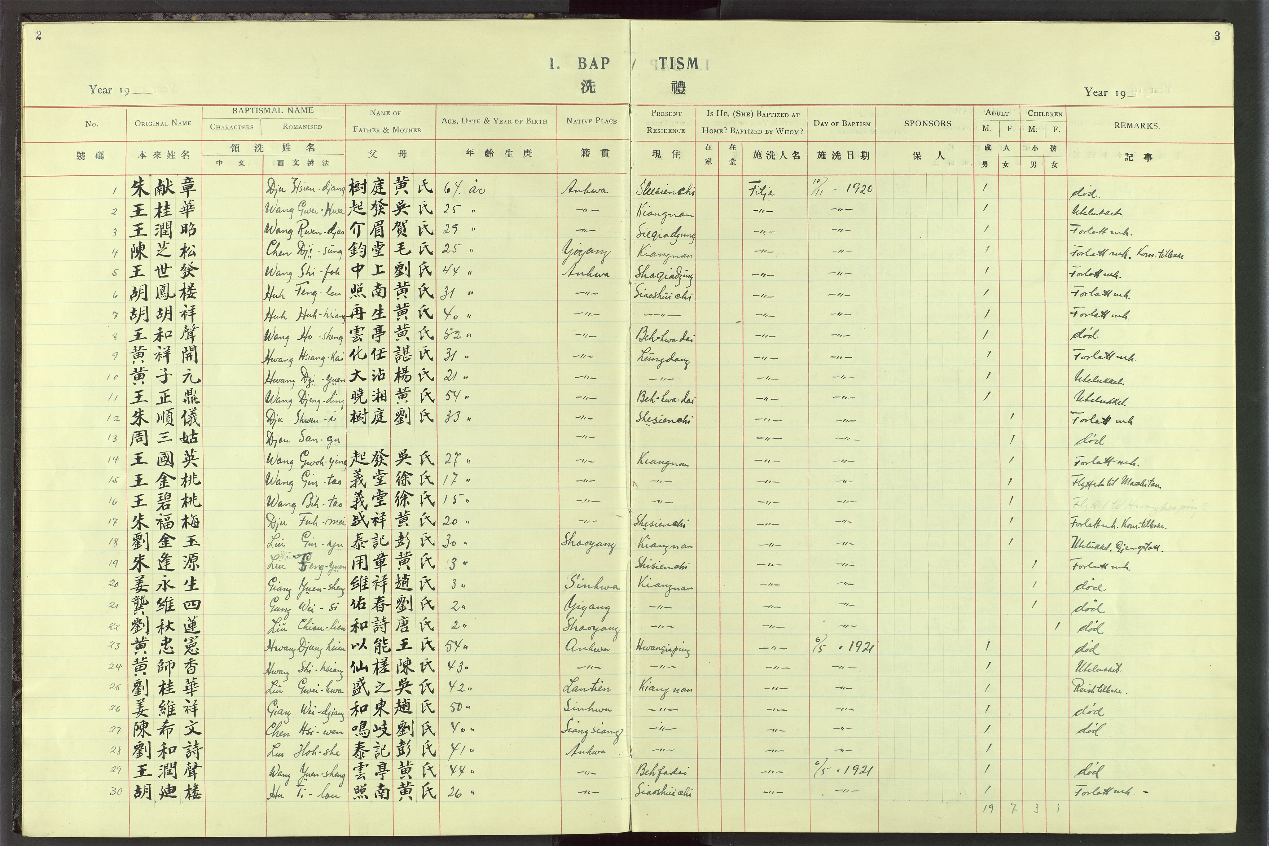 Det Norske Misjonsselskap - utland - Kina (Hunan), VID/MA-A-1065/Dm/L0082: Ministerialbok nr. 120, 1920-1946, s. 2-3