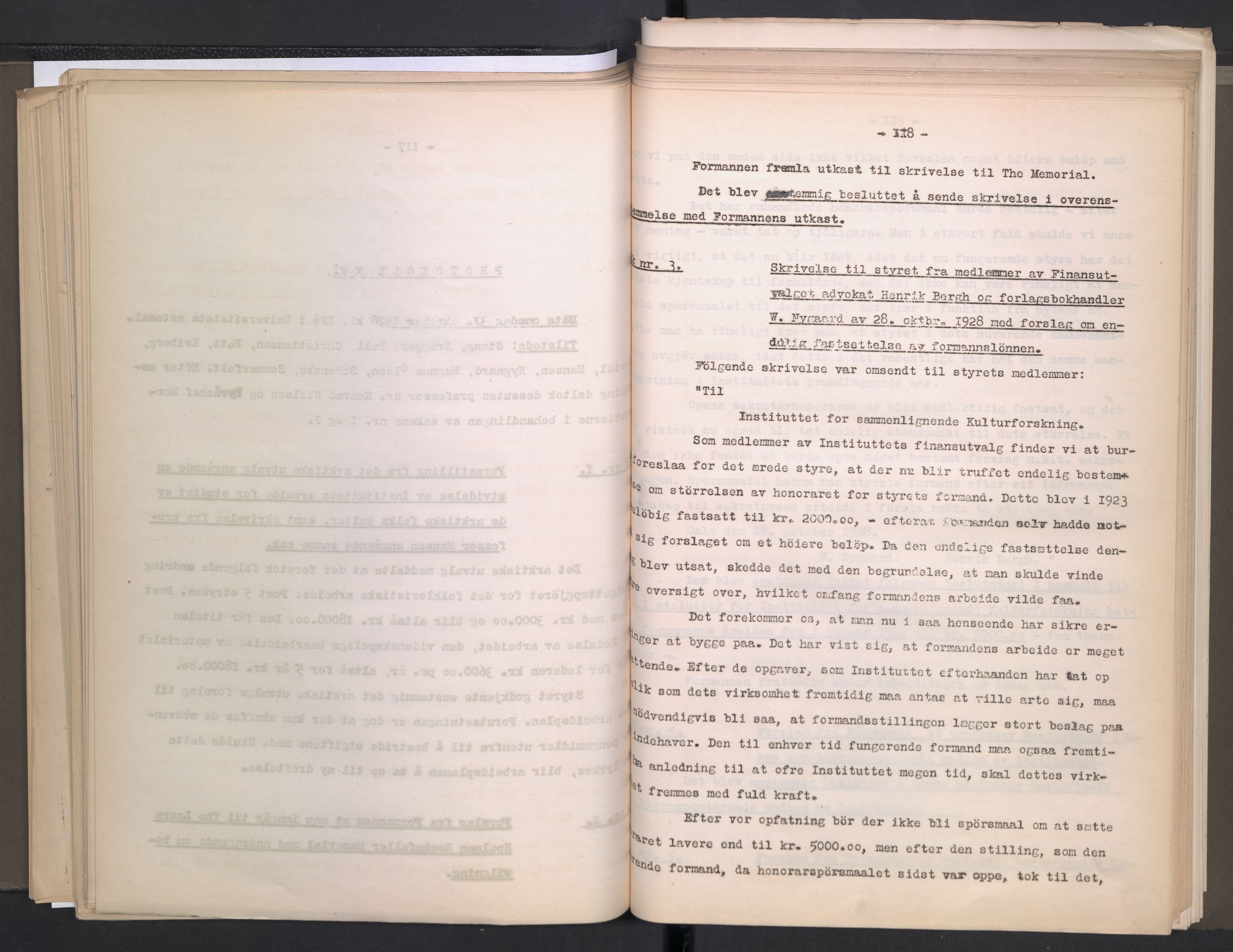 Instituttet for sammenlignende kulturforskning, AV/RA-PA-0424/A/L0005: Styreprotokoll, 1923-1930, s. 117