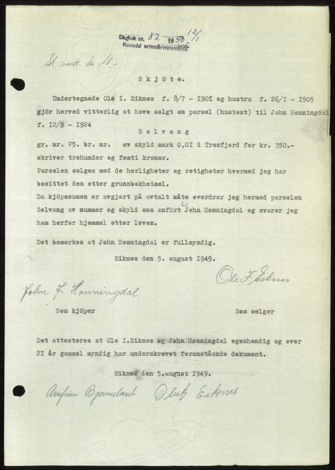 Romsdal sorenskriveri, SAT/A-4149/1/2/2C: Pantebok nr. A32, 1950-1950, Dagboknr: 82/1950