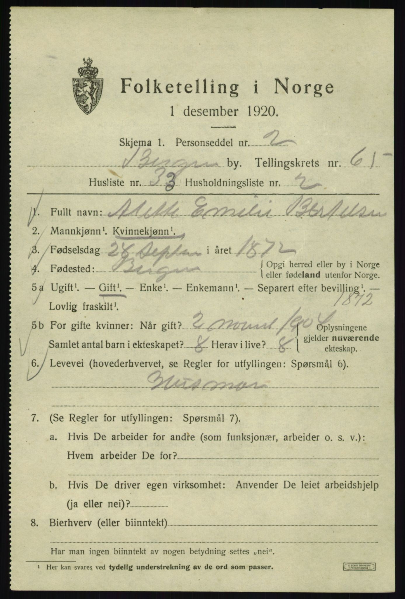 SAB, Folketelling 1920 for 1301 Bergen kjøpstad, 1920, s. 134091