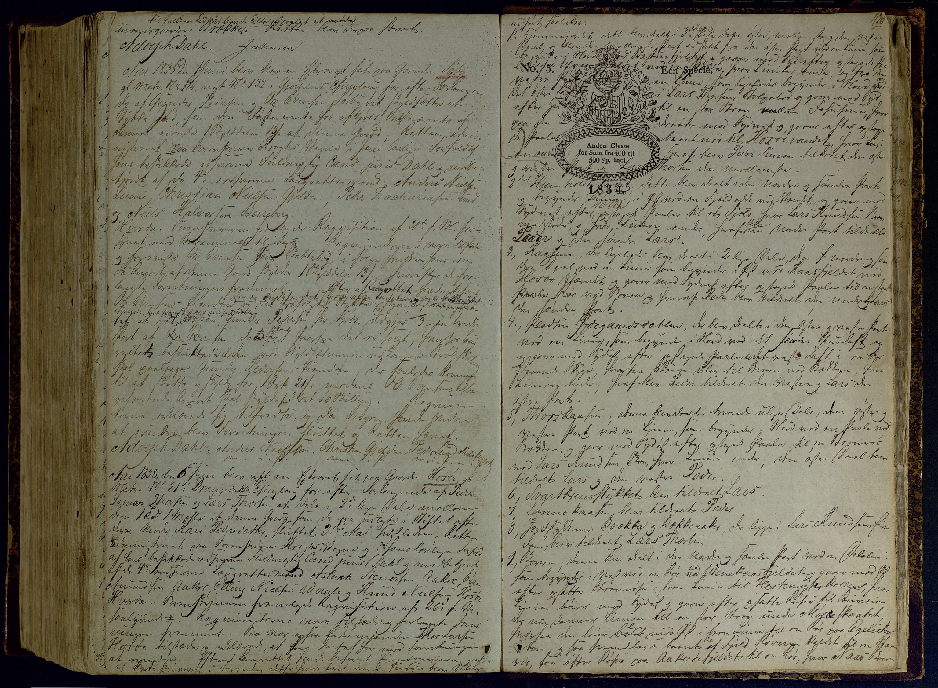 Bamble sorenskriveri, SAKO/A-214/F/Fc/Fca/L0003: Ekstrarettsprotokoll, 1834-1838, s. 430