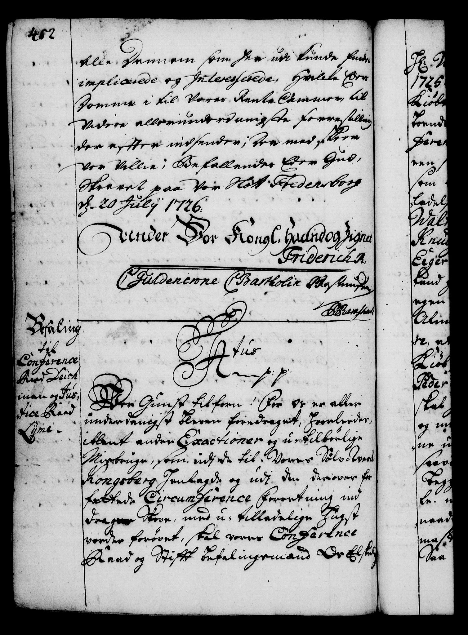 Rentekammeret, Kammerkanselliet, RA/EA-3111/G/Gg/Gga/L0002: Norsk ekspedisjonsprotokoll med register (merket RK 53.2), 1723-1727, s. 452
