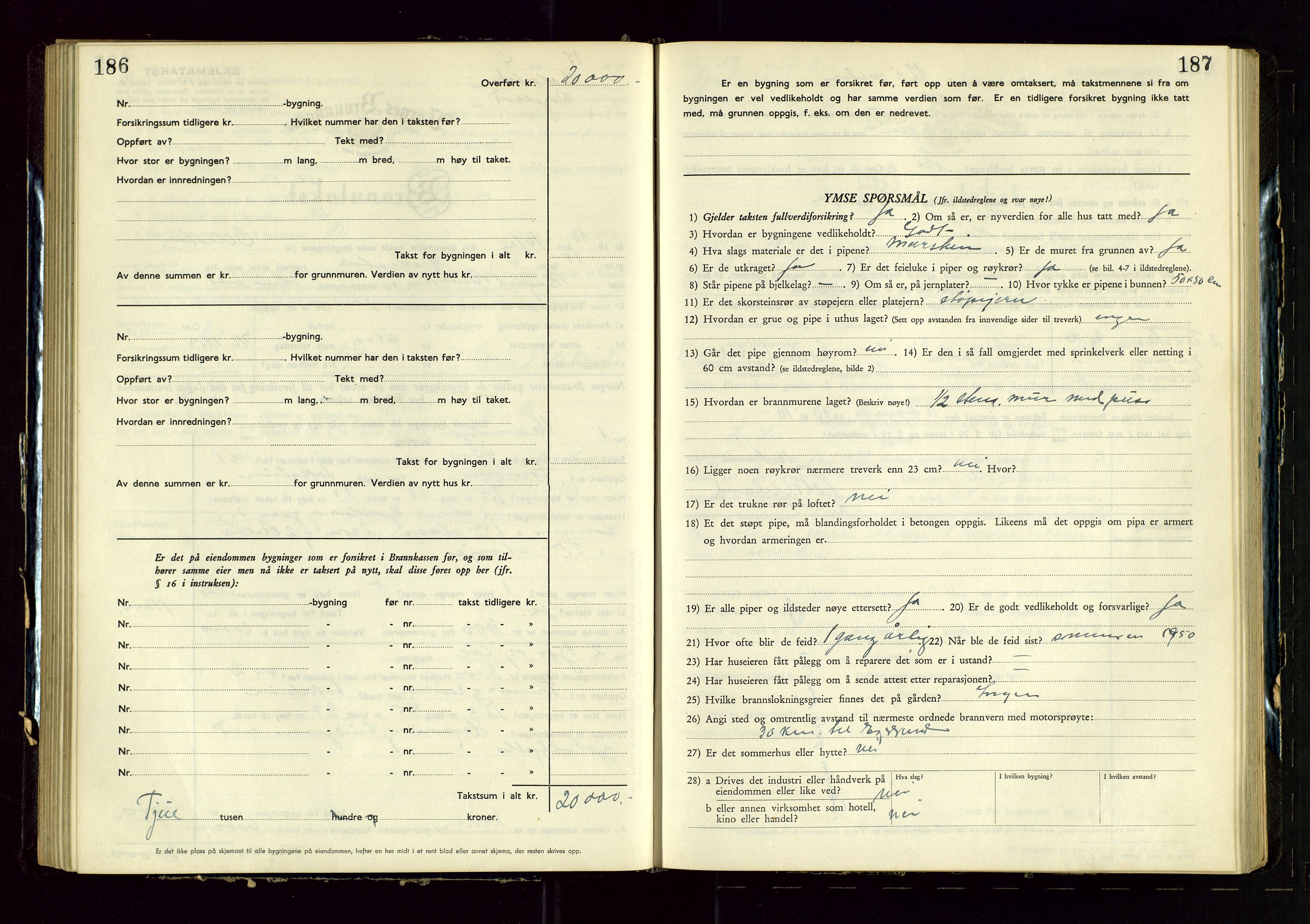 Heskestad lensmannskontor, SAST/A-100304/Gob/L0005: "Brandtakstprotokoll", 1946-1955, s. 186-187