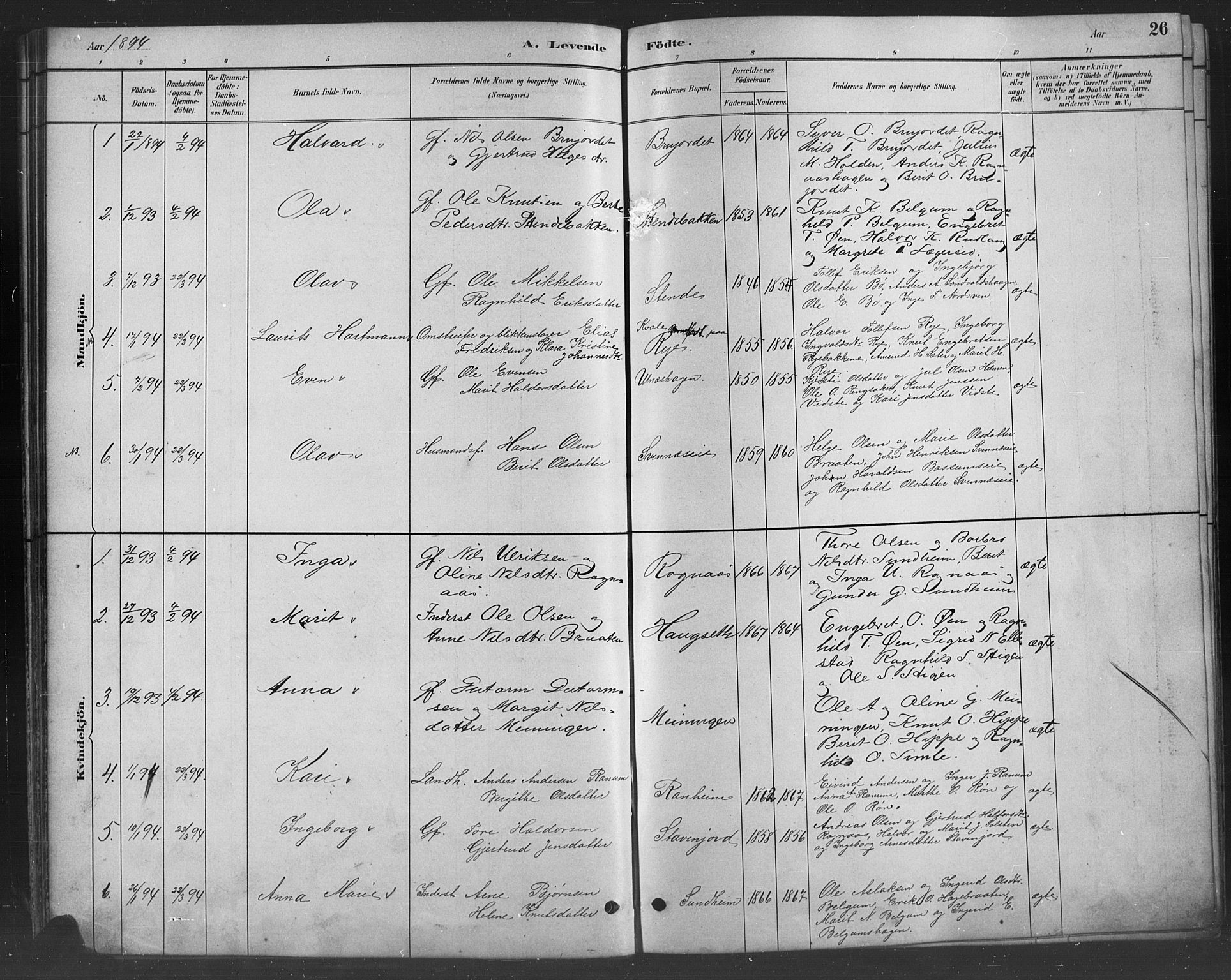 Nord-Aurdal prestekontor, AV/SAH-PREST-132/H/Ha/Hab/L0008: Klokkerbok nr. 8, 1883-1916, s. 26