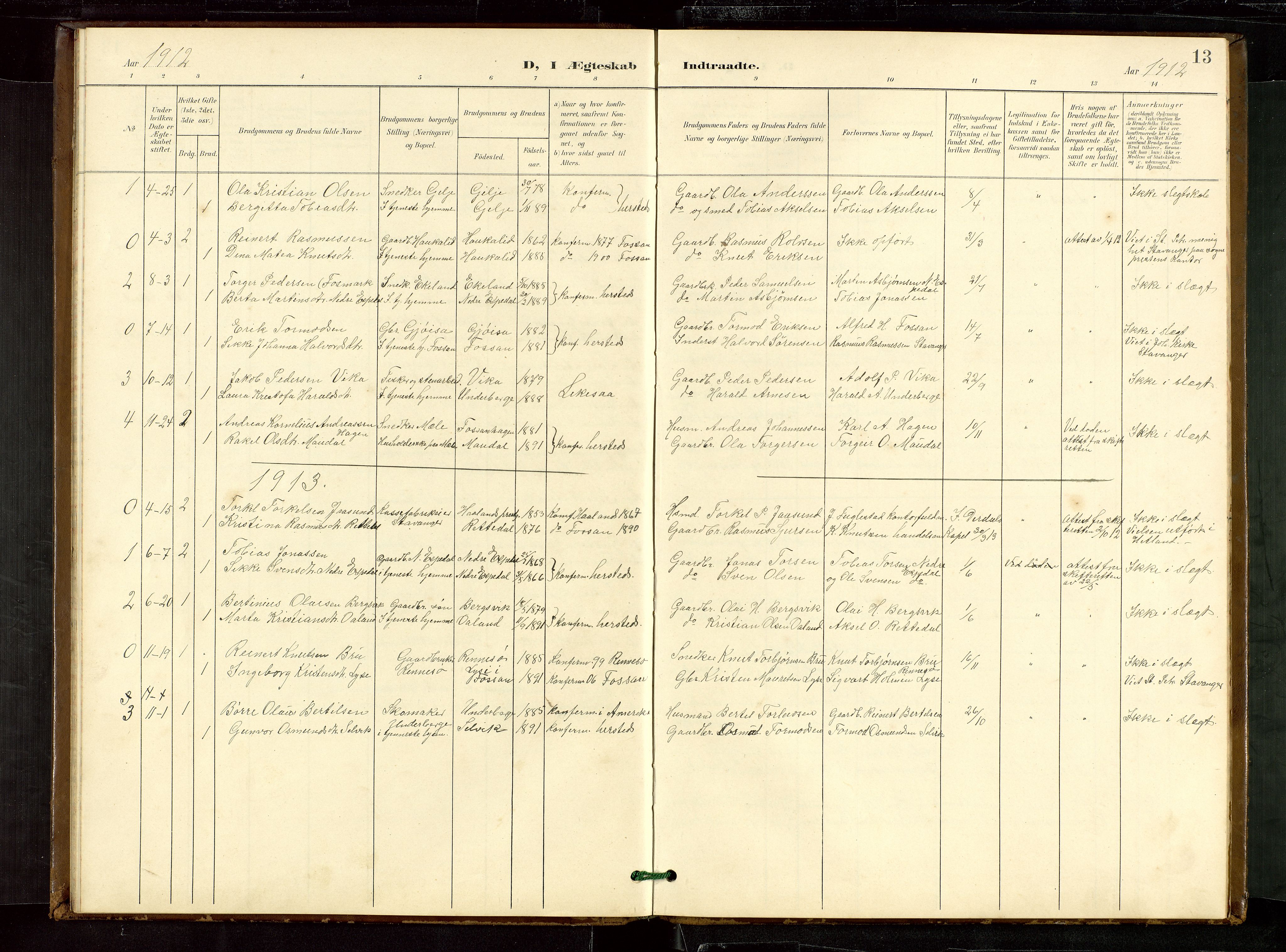 Høgsfjord sokneprestkontor, AV/SAST-A-101624/H/Ha/Hab/L0010: Klokkerbok nr. B 10, 1900-1922, s. 13