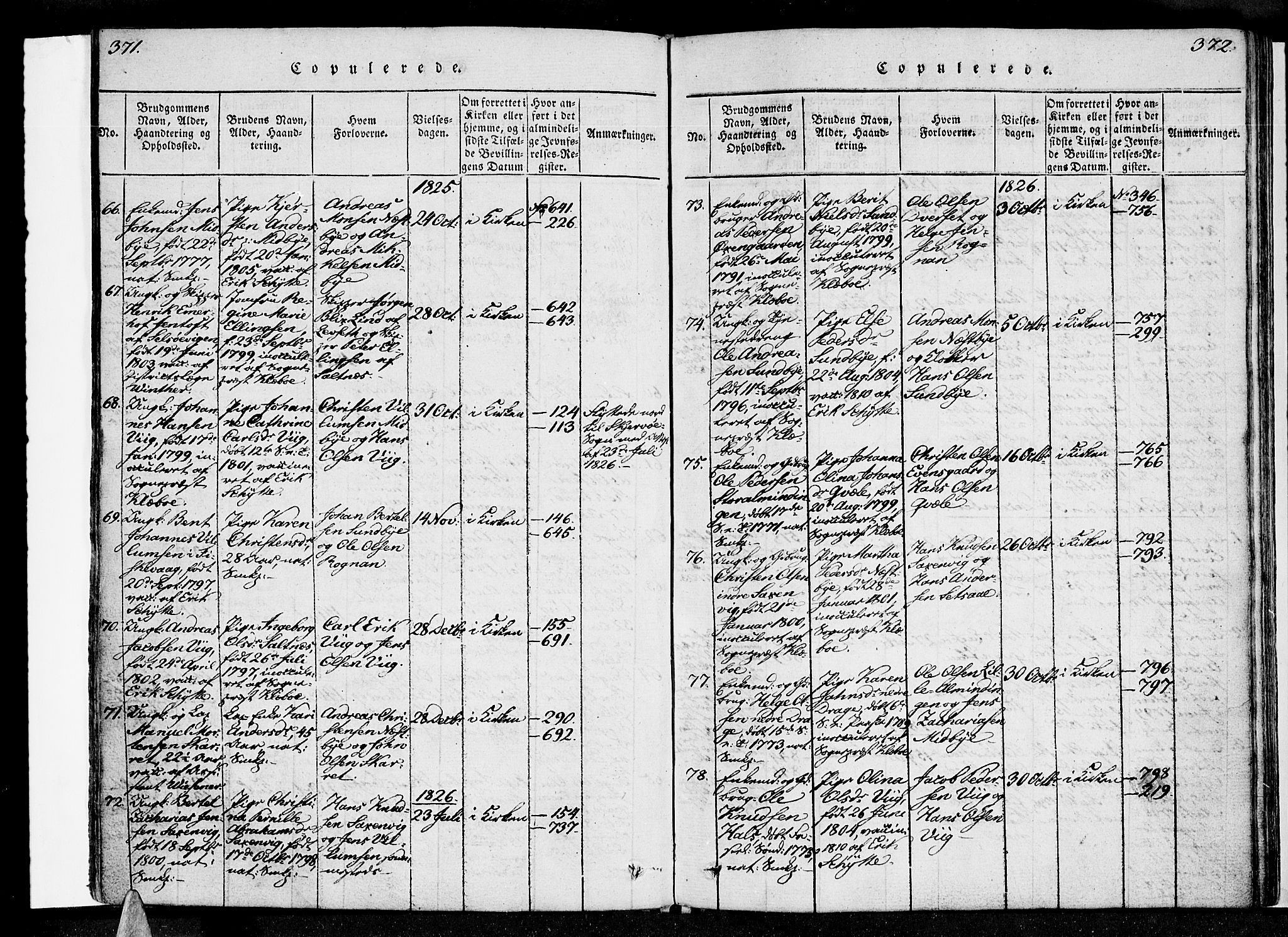 Ministerialprotokoller, klokkerbøker og fødselsregistre - Nordland, AV/SAT-A-1459/847/L0665: Ministerialbok nr. 847A05, 1818-1841, s. 371-372