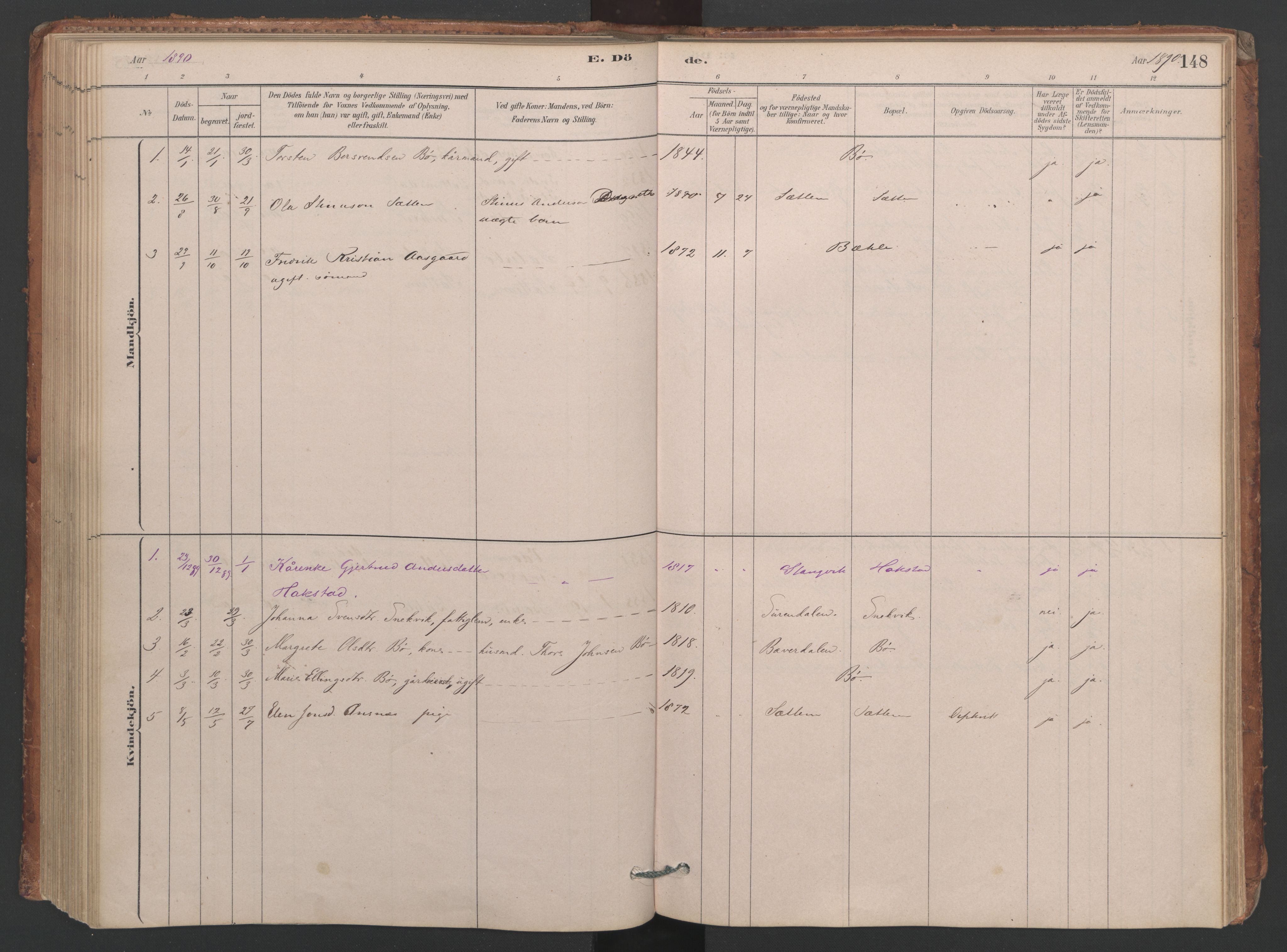 Ministerialprotokoller, klokkerbøker og fødselsregistre - Møre og Romsdal, SAT/A-1454/594/L1036: Ministerialbok nr. 594A02 (?), 1879-1910, s. 148