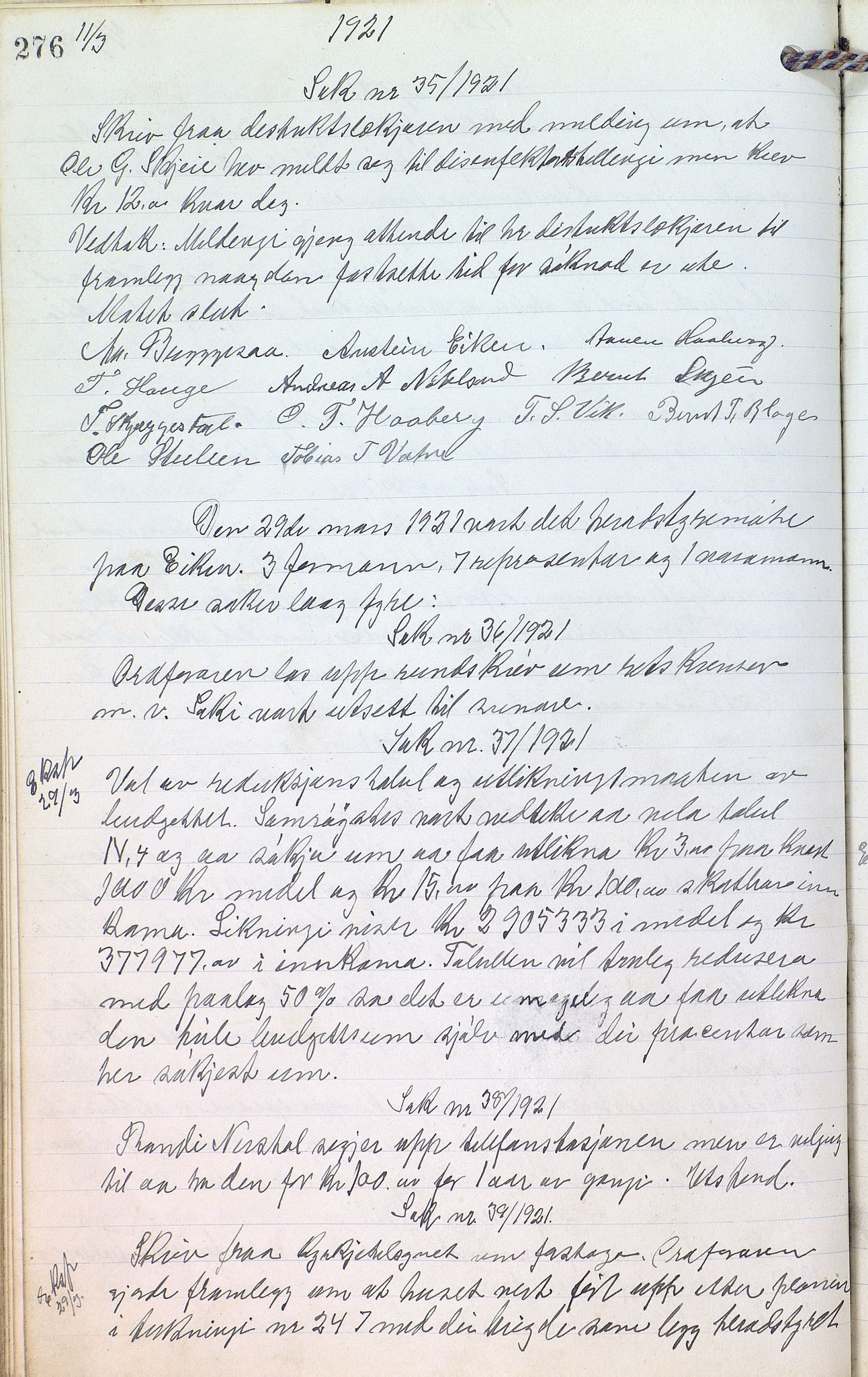 Eiken kommune - Formannskapet, ARKSOR/1034EI120/A/L0001: Møtebok, 1916-1925, s. 276