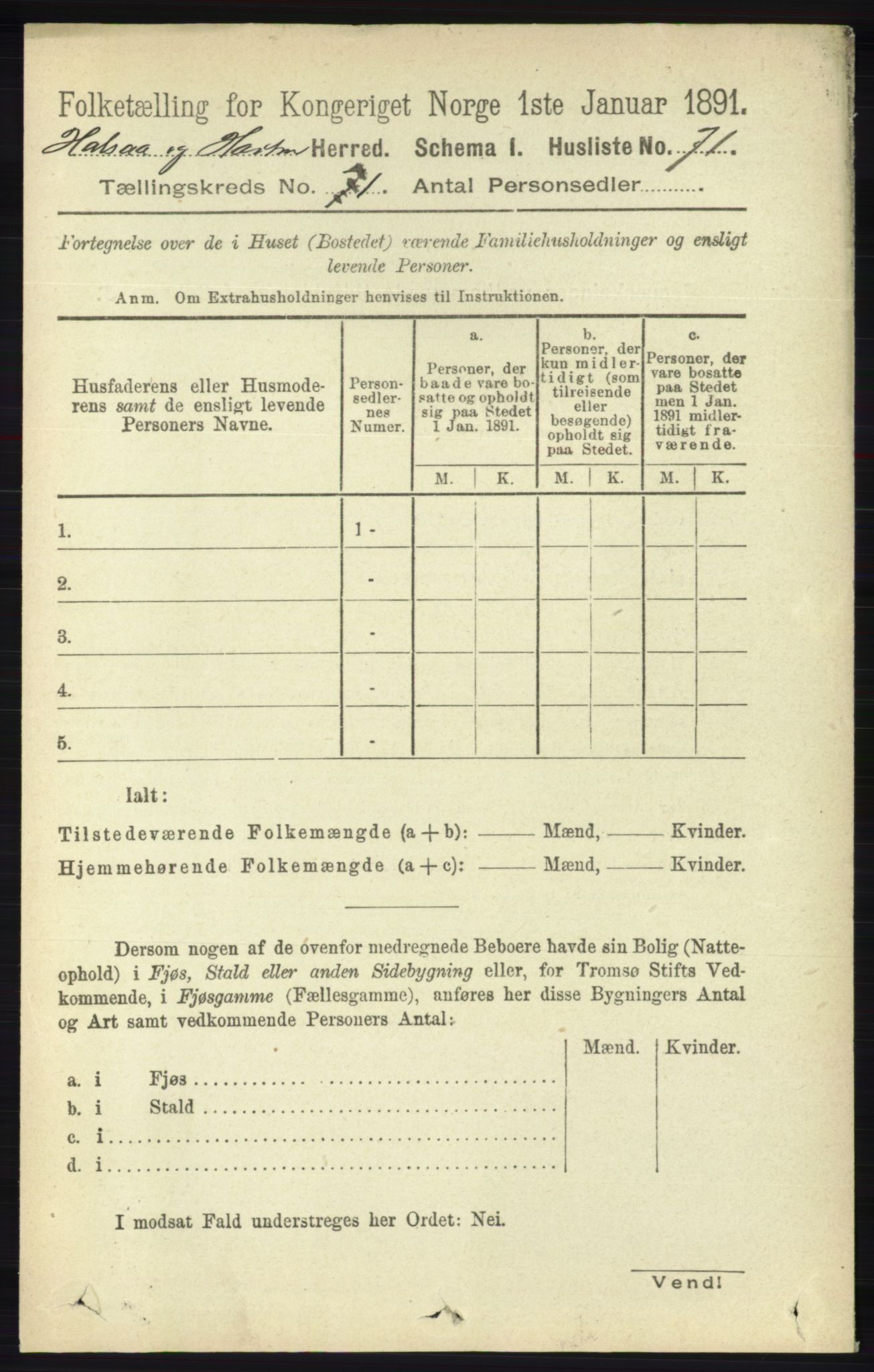 RA, Folketelling 1891 for 1019 Halse og Harkmark herred, 1891, s. 98