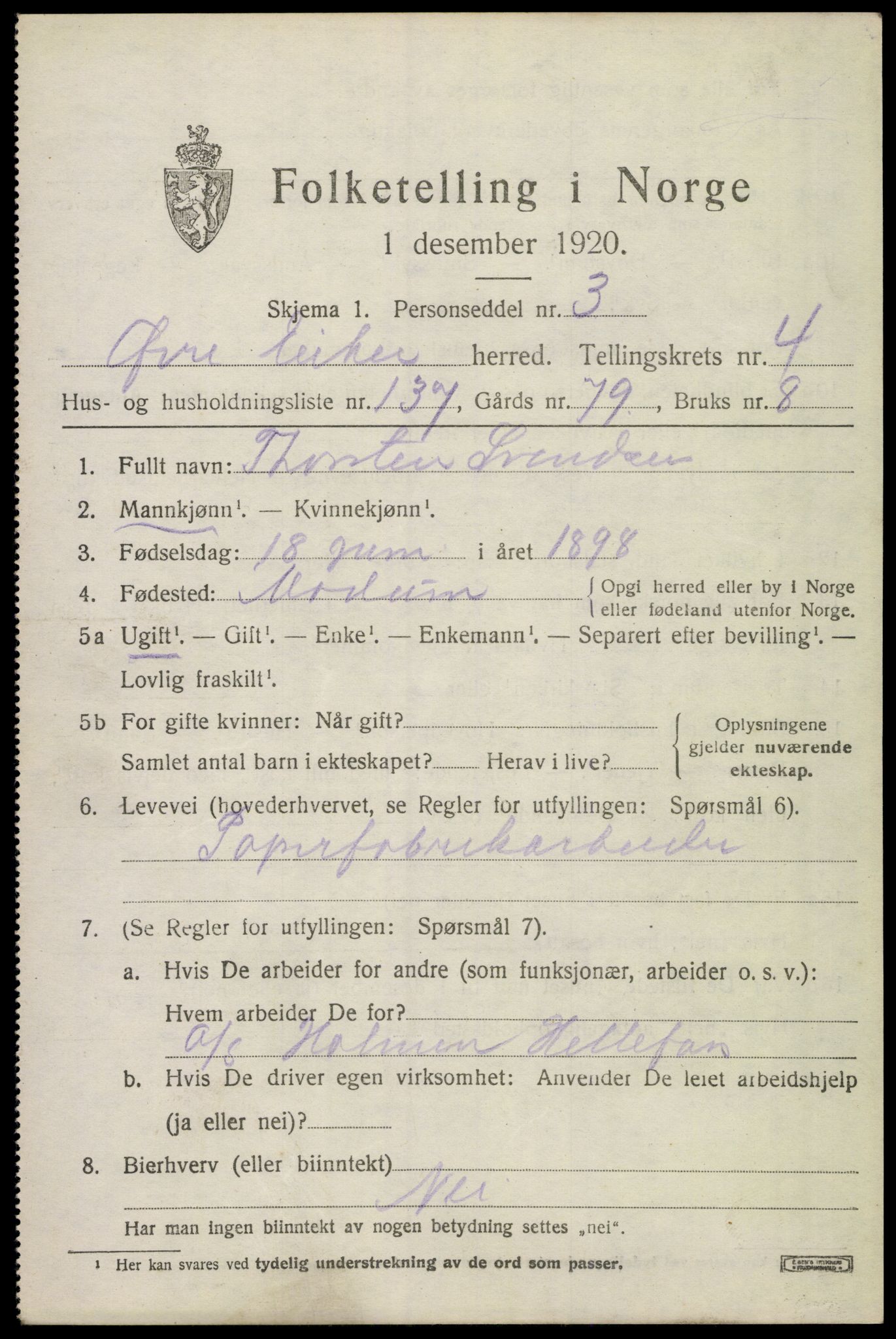 SAKO, Folketelling 1920 for 0624 Øvre Eiker herred, 1920, s. 11410