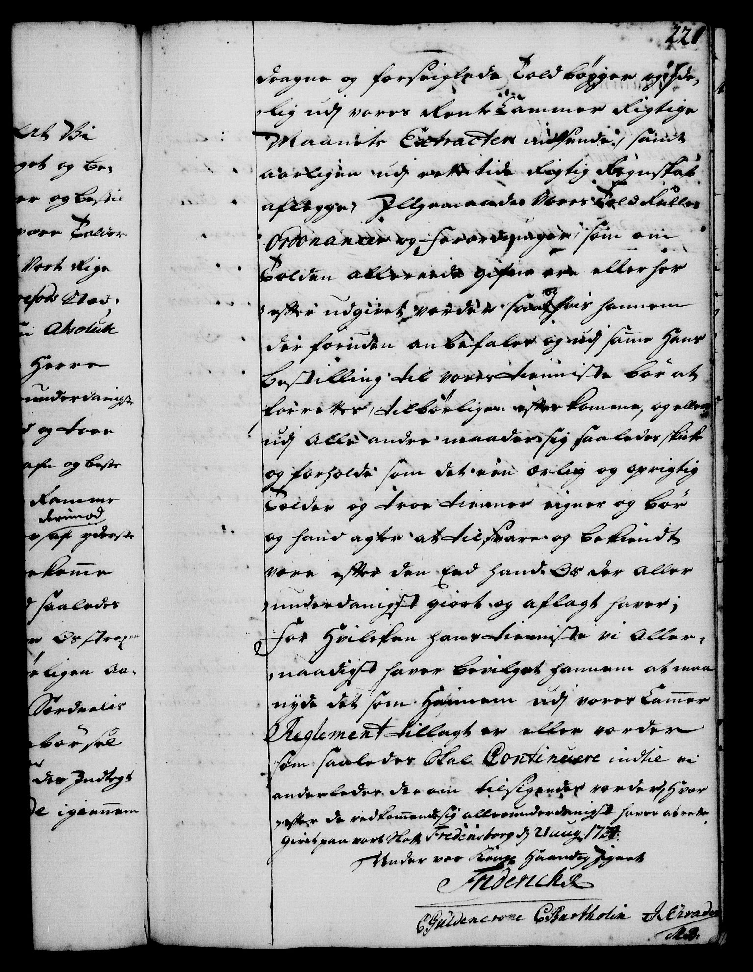 Rentekammeret, Kammerkanselliet, AV/RA-EA-3111/G/Gg/Gge/L0001: Norsk bestallingsprotokoll med register (merket RK 53.25), 1720-1730, s. 221