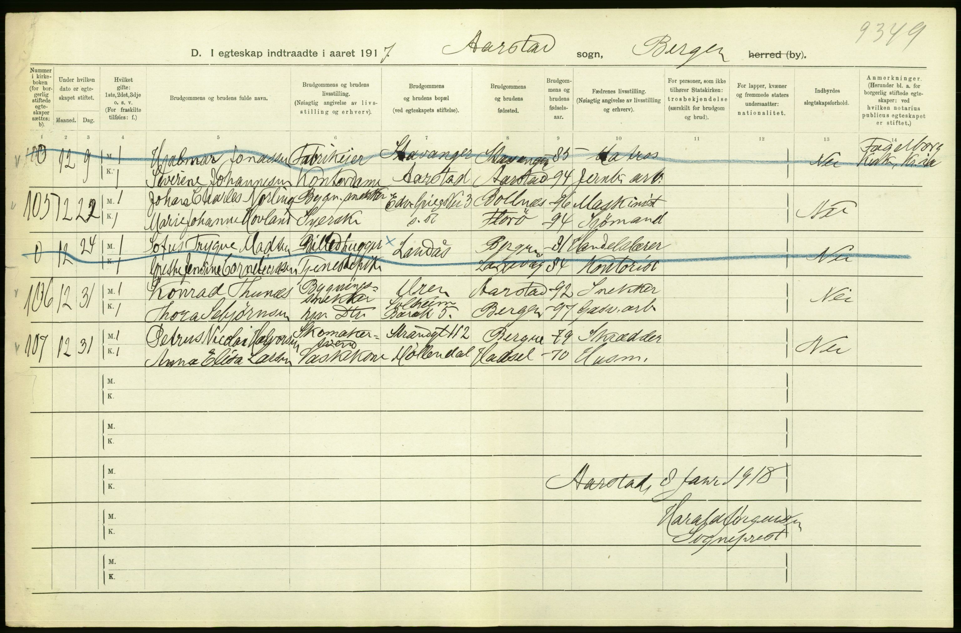 Statistisk sentralbyrå, Sosiodemografiske emner, Befolkning, RA/S-2228/D/Df/Dfb/Dfbg/L0038: Bergen: Gifte, døde, dødfødte., 1917, s. 300