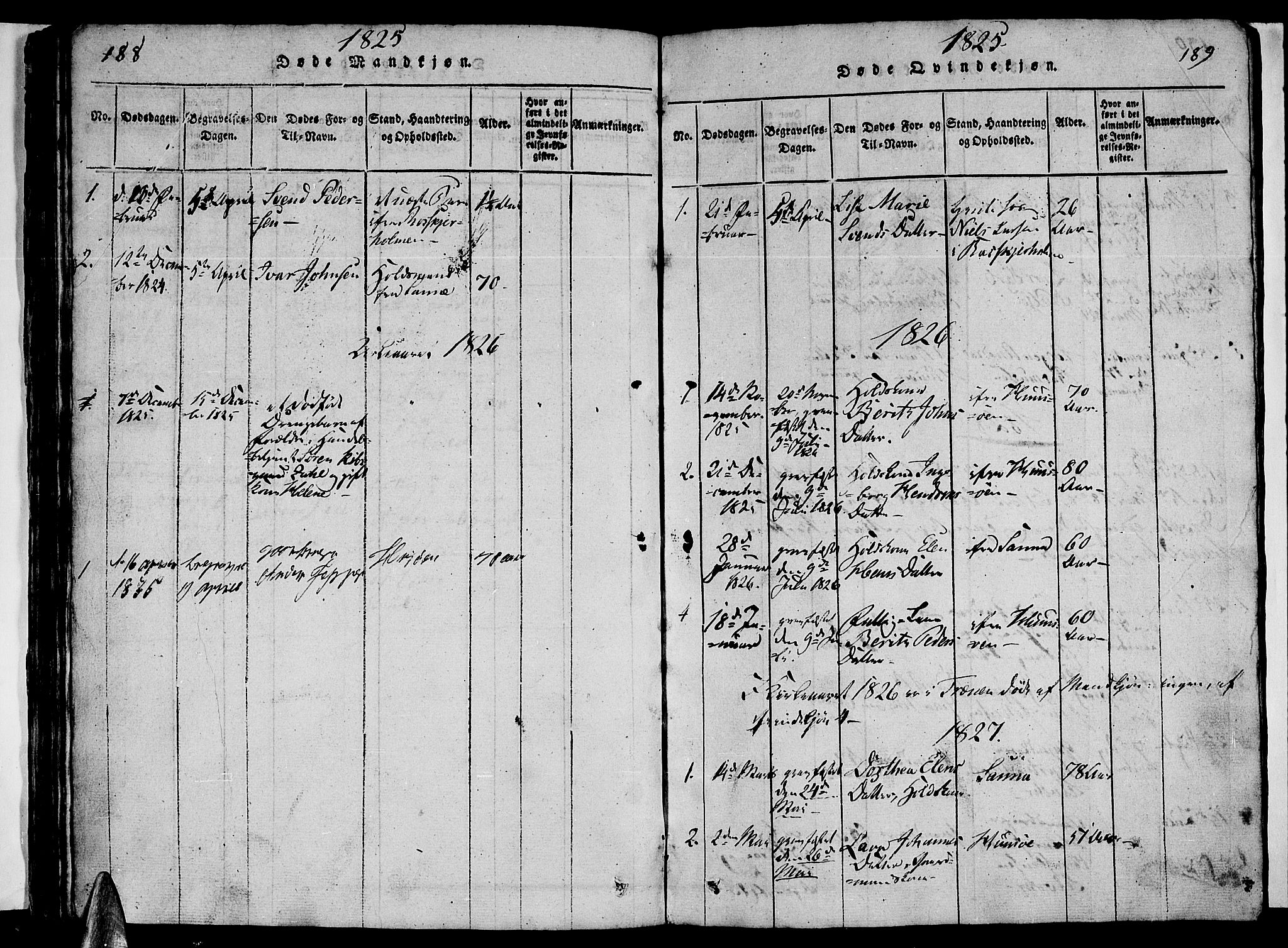 Ministerialprotokoller, klokkerbøker og fødselsregistre - Nordland, AV/SAT-A-1459/840/L0581: Klokkerbok nr. 840C01, 1820-1873, s. 188-189