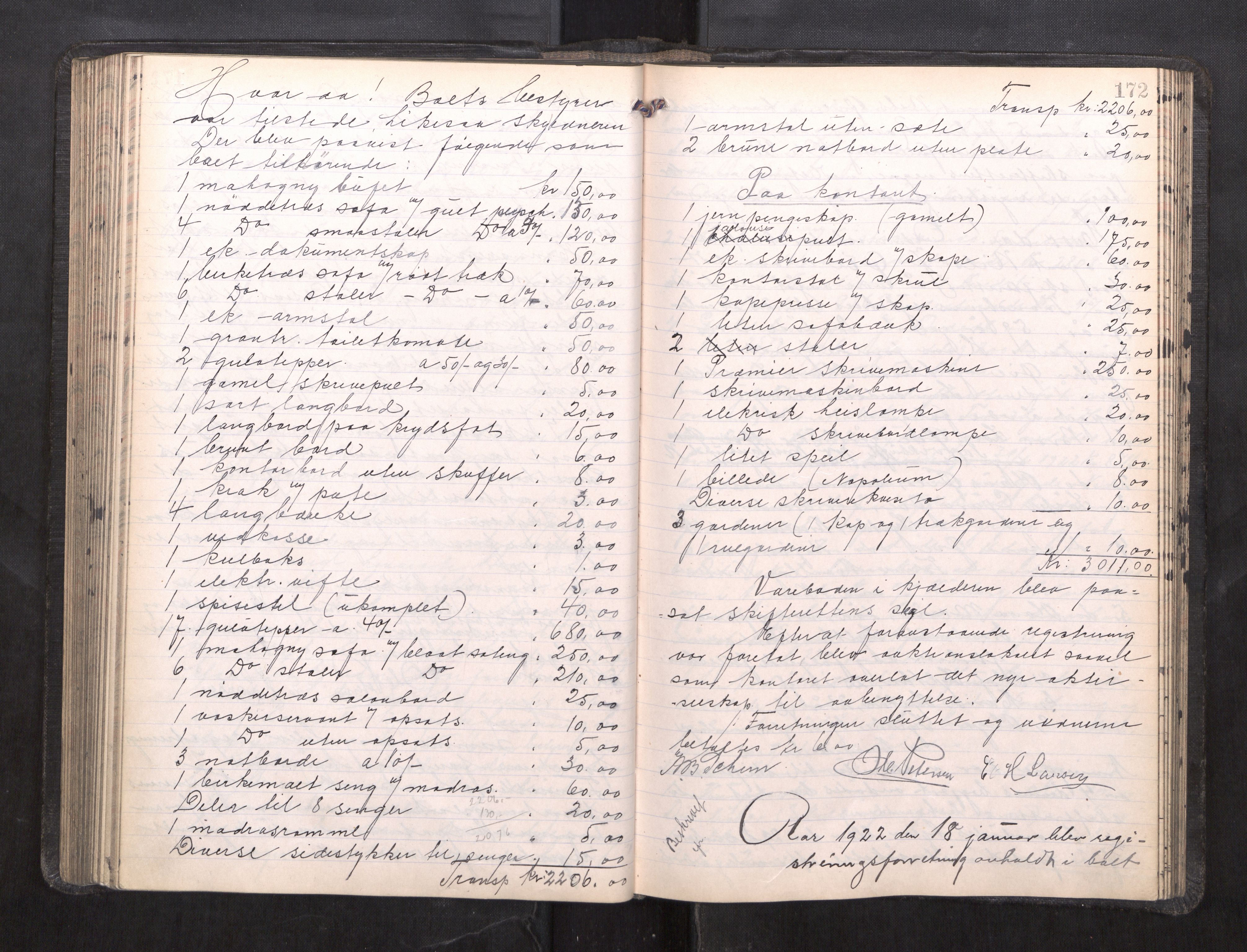 Trondheim byfogd, AV/SAT-A-0003/1/3/3C/L0039: Skifteregistreringsprotokoll - 2/2-27/9. (u/ register), 1921-1922, s. 172