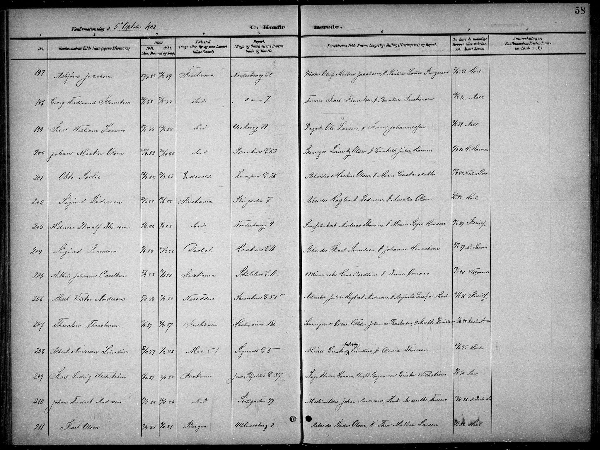 Kampen prestekontor Kirkebøker, AV/SAO-A-10853/F/Fa/L0009: Ministerialbok nr. I 9, 1899-1911, s. 58