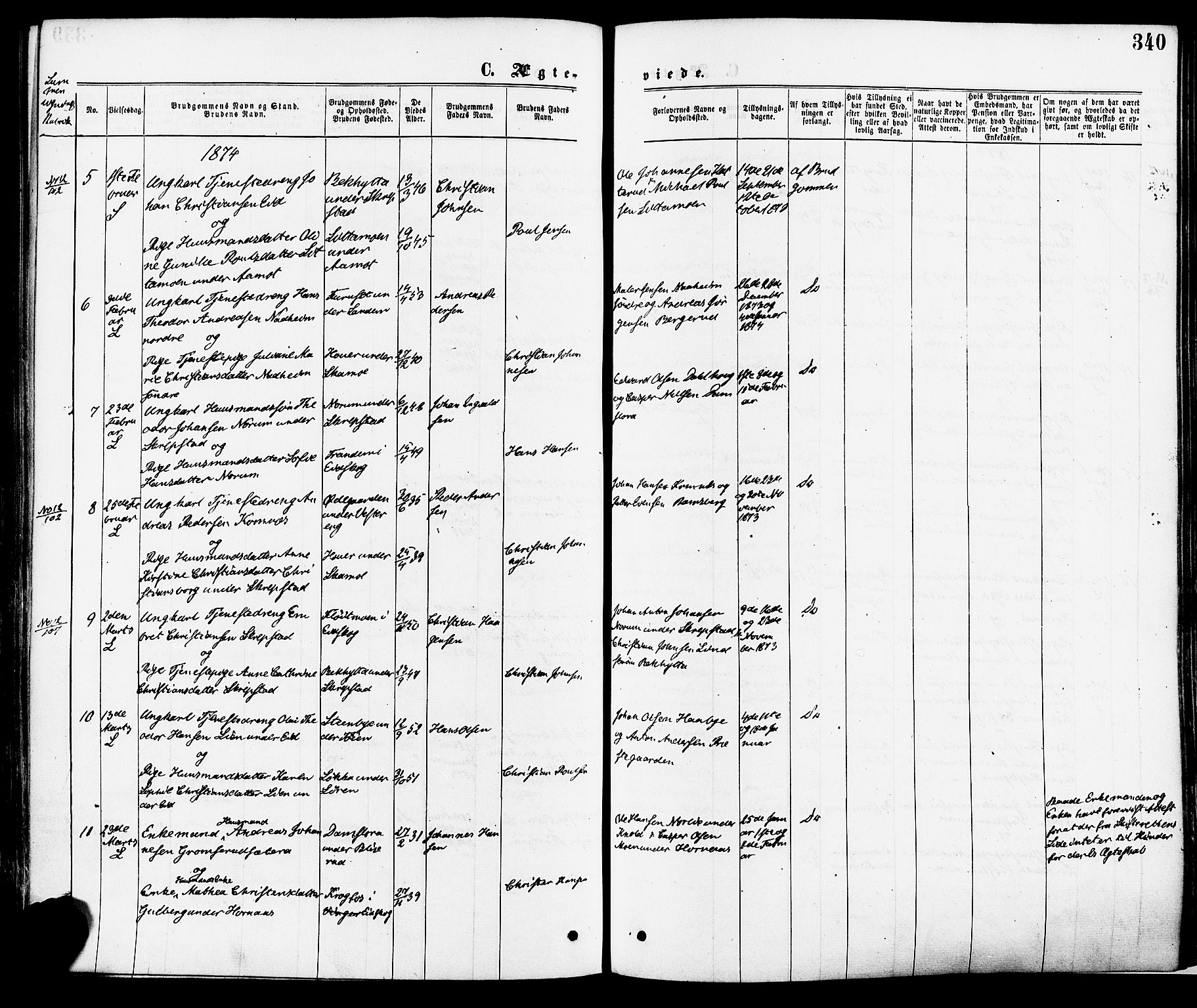 Høland prestekontor Kirkebøker, AV/SAO-A-10346a/F/Fa/L0012.a: Ministerialbok nr. I 12A, 1869-1879, s. 340