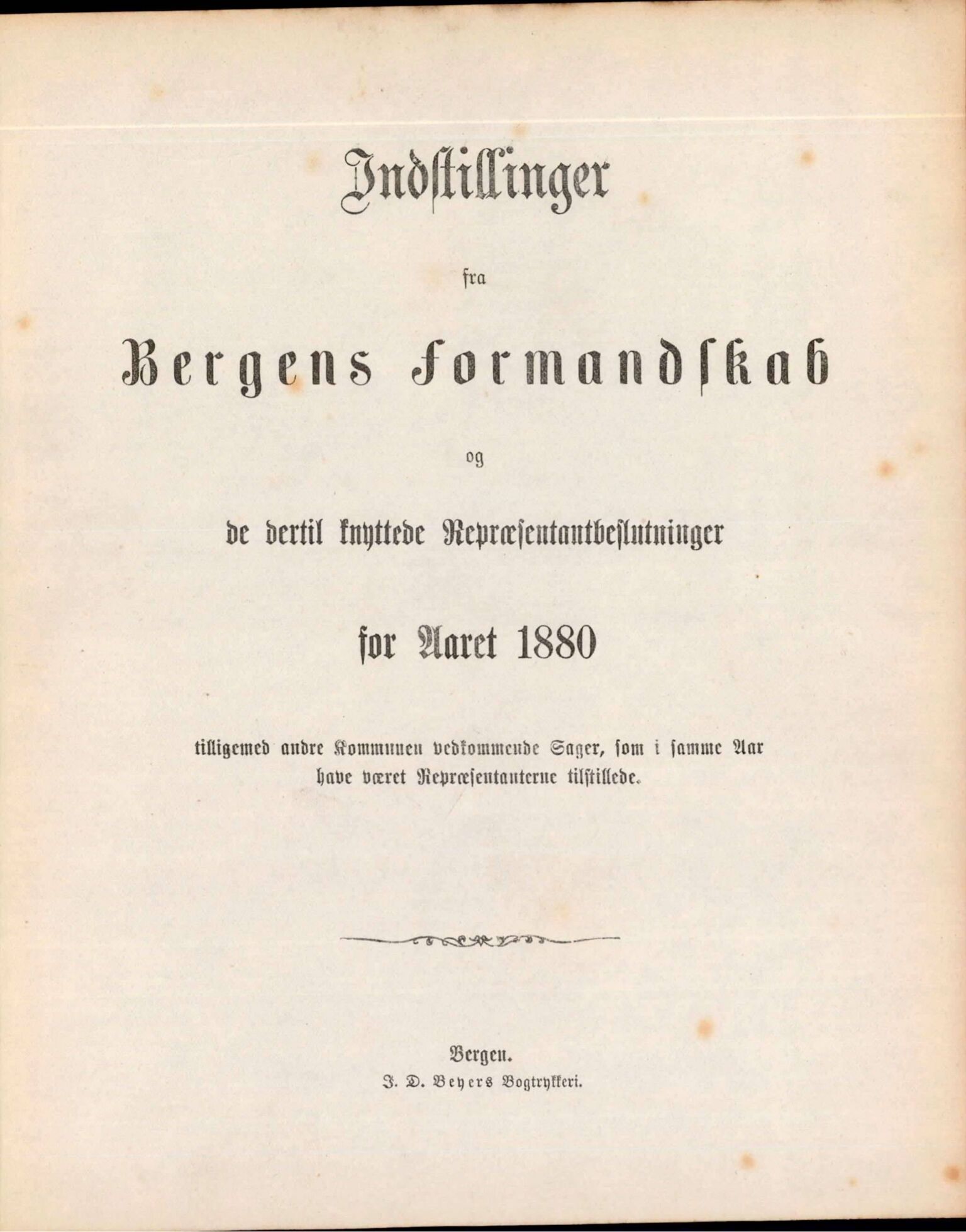 Bergen kommune. Formannskapet, BBA/A-0003/Ad/L0035: Bergens Kommuneforhandlinger, 1880