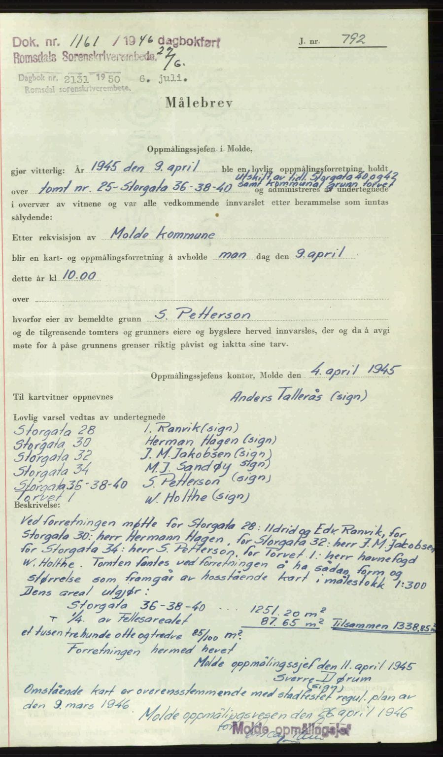 Romsdal sorenskriveri, AV/SAT-A-4149/1/2/2C: Pantebok nr. A20, 1946-1946, Dagboknr: 1161/1946