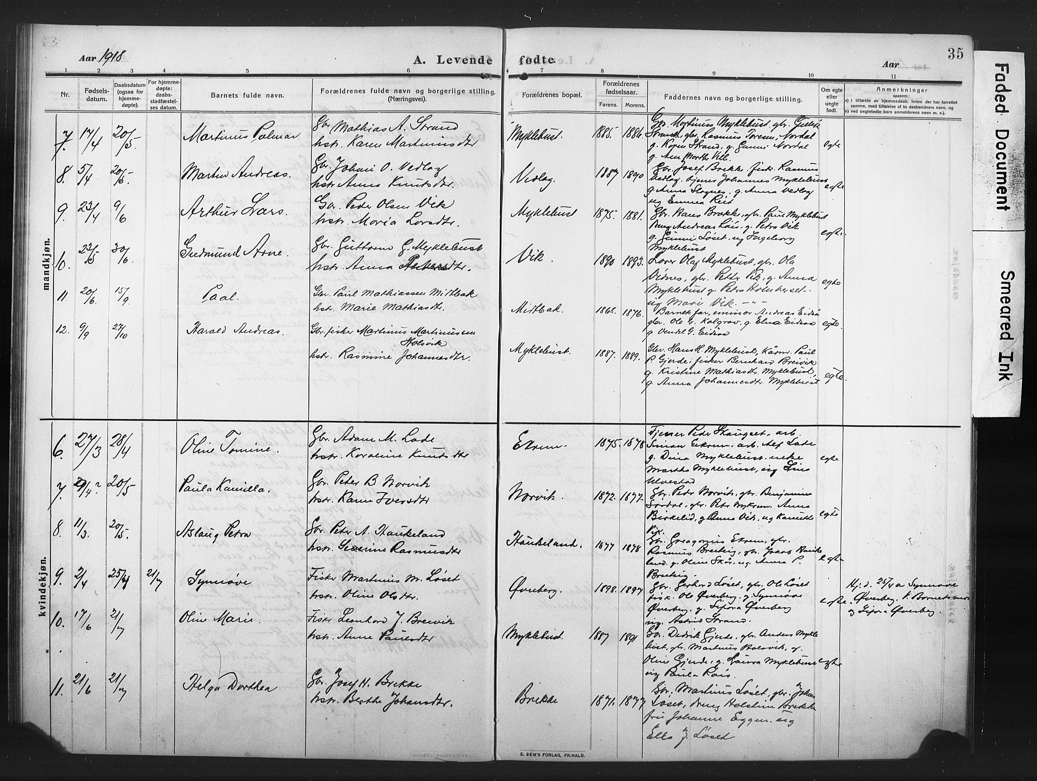 Ministerialprotokoller, klokkerbøker og fødselsregistre - Møre og Romsdal, AV/SAT-A-1454/502/L0028: Klokkerbok nr. 502C02, 1909-1932, s. 35