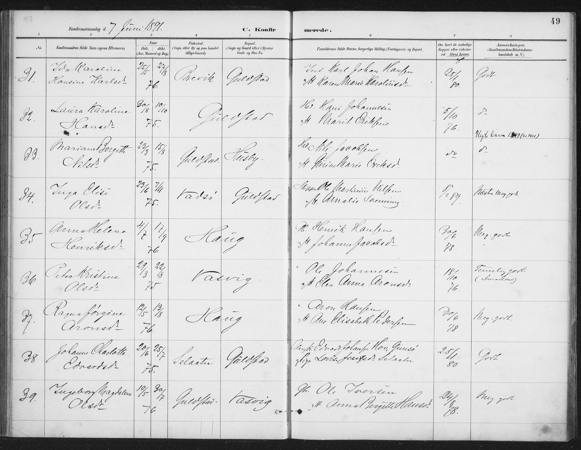Ministerialprotokoller, klokkerbøker og fødselsregistre - Nordland, AV/SAT-A-1459/888/L1245: Ministerialbok nr. 888A11, 1888-1900, s. 49