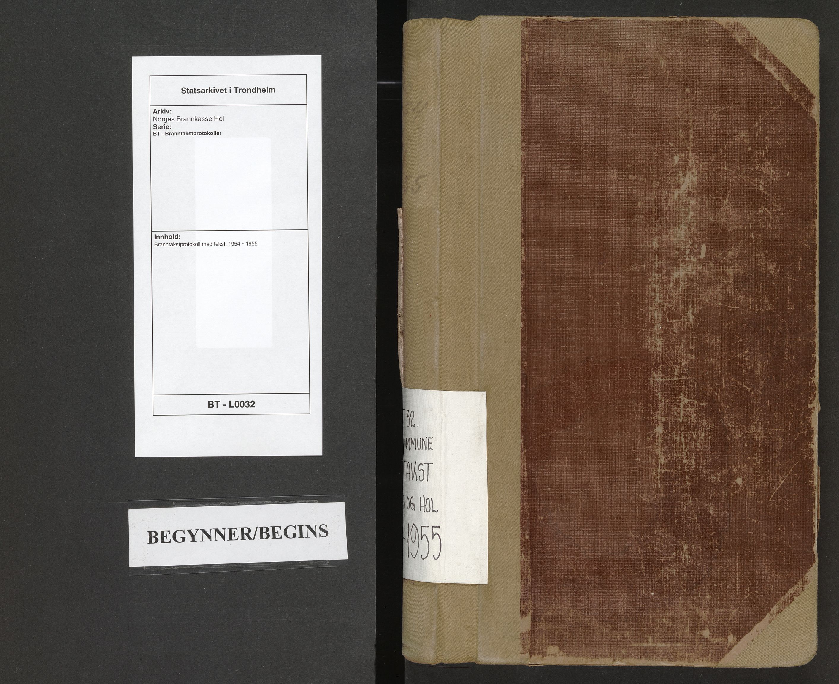 Norges Brannkasse Hol, SAT/A-5601/BT/L0032: Branntakstprotokoll med tekst, 1954-1955