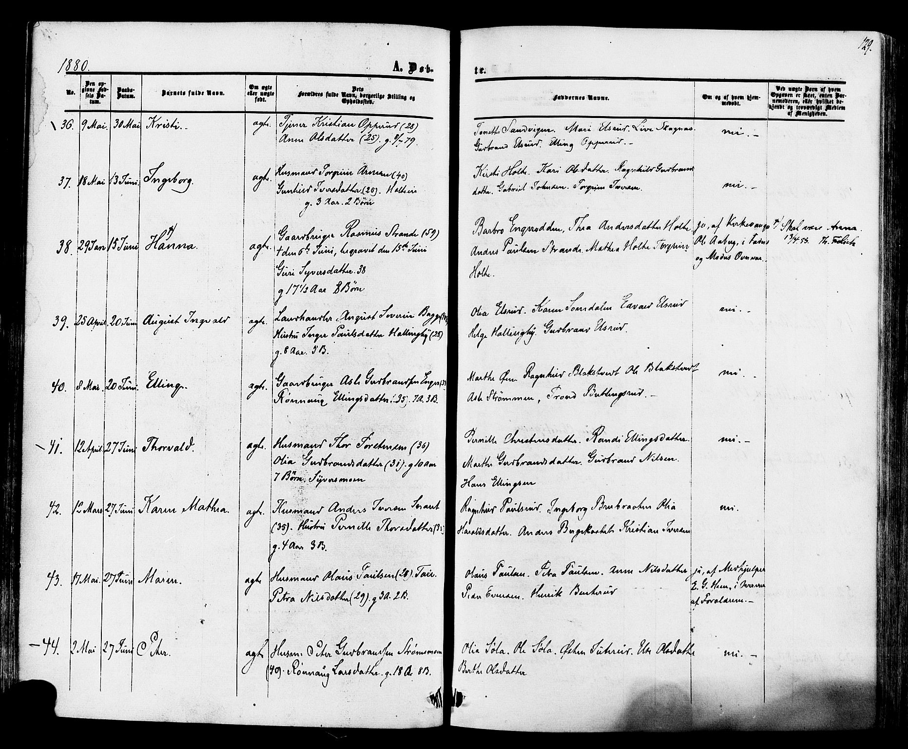 Ådal kirkebøker, AV/SAKO-A-248/F/Fa/L0001: Ministerialbok nr. I 1, 1857-1883, s. 129
