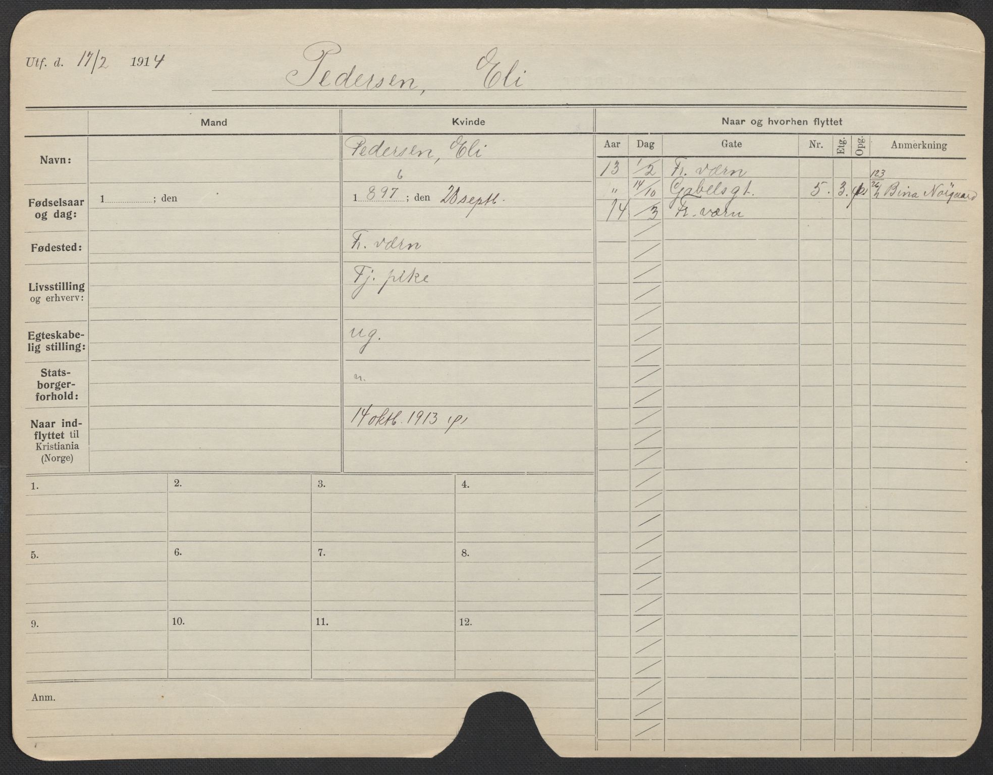 Oslo folkeregister, Registerkort, AV/SAO-A-11715/F/Fa/Fac/L0022: Kvinner, 1906-1914, s. 673a