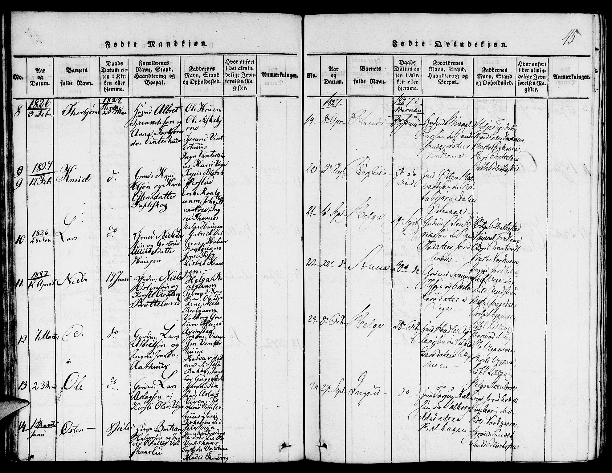 Suldal sokneprestkontor, AV/SAST-A-101845/01/V/L0001: Klokkerbok nr. B 1, 1816-1836, s. 45