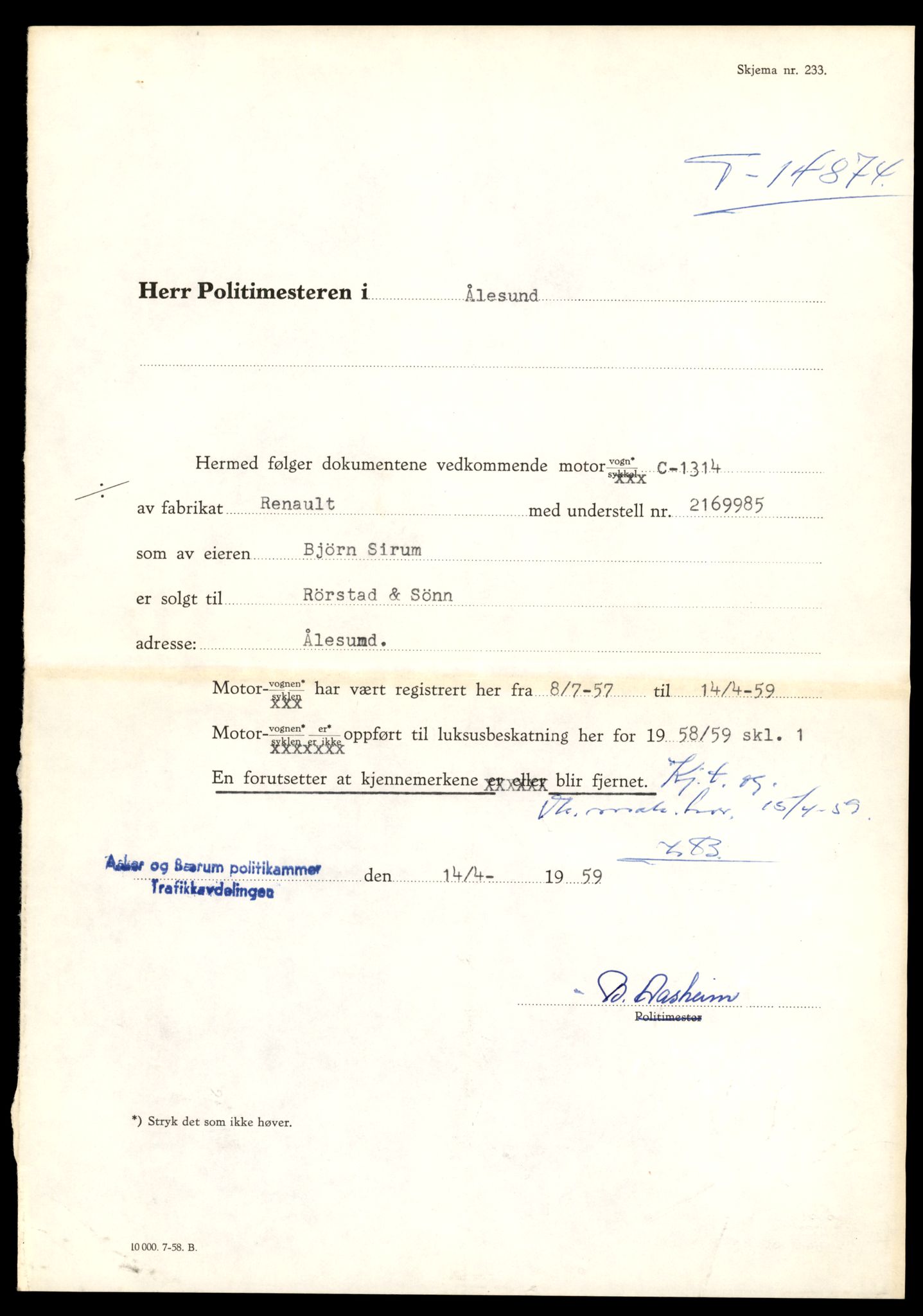 Møre og Romsdal vegkontor - Ålesund trafikkstasjon, AV/SAT-A-4099/F/Fe/L0049: Registreringskort for kjøretøy T 14864 - T 18613, 1927-1998, s. 279