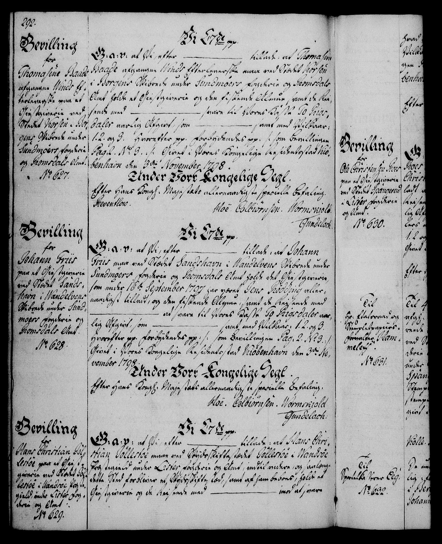 Rentekammeret, Kammerkanselliet, AV/RA-EA-3111/G/Gg/Gga/L0016: Norsk ekspedisjonsprotokoll med register (merket RK 53.16), 1794-1800, s. 292