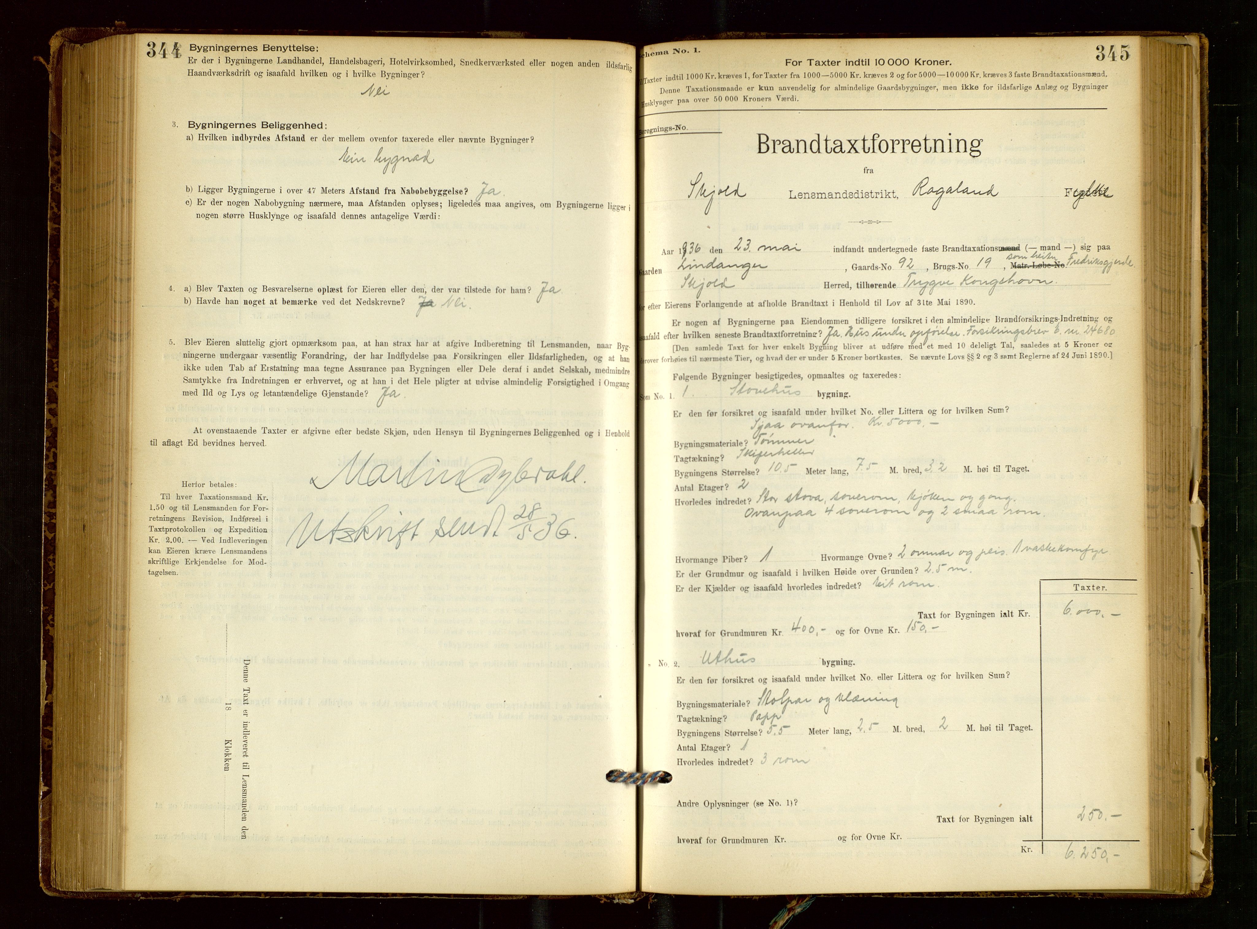 Skjold lensmannskontor, AV/SAST-A-100182/Gob/L0001: "Brandtaxationsprotokol for Skjold Lensmandsdistrikt Ryfylke Fogderi", 1894-1939, s. 344-345