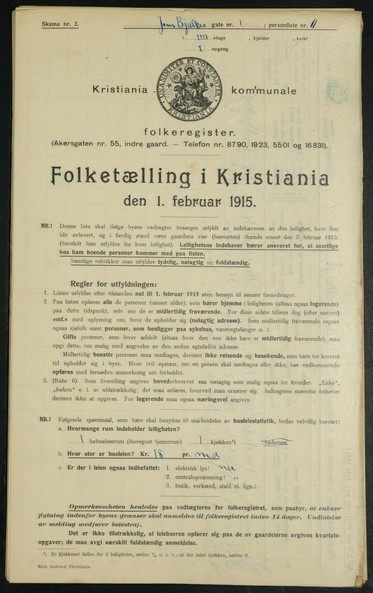 OBA, Kommunal folketelling 1.2.1915 for Kristiania, 1915, s. 44998