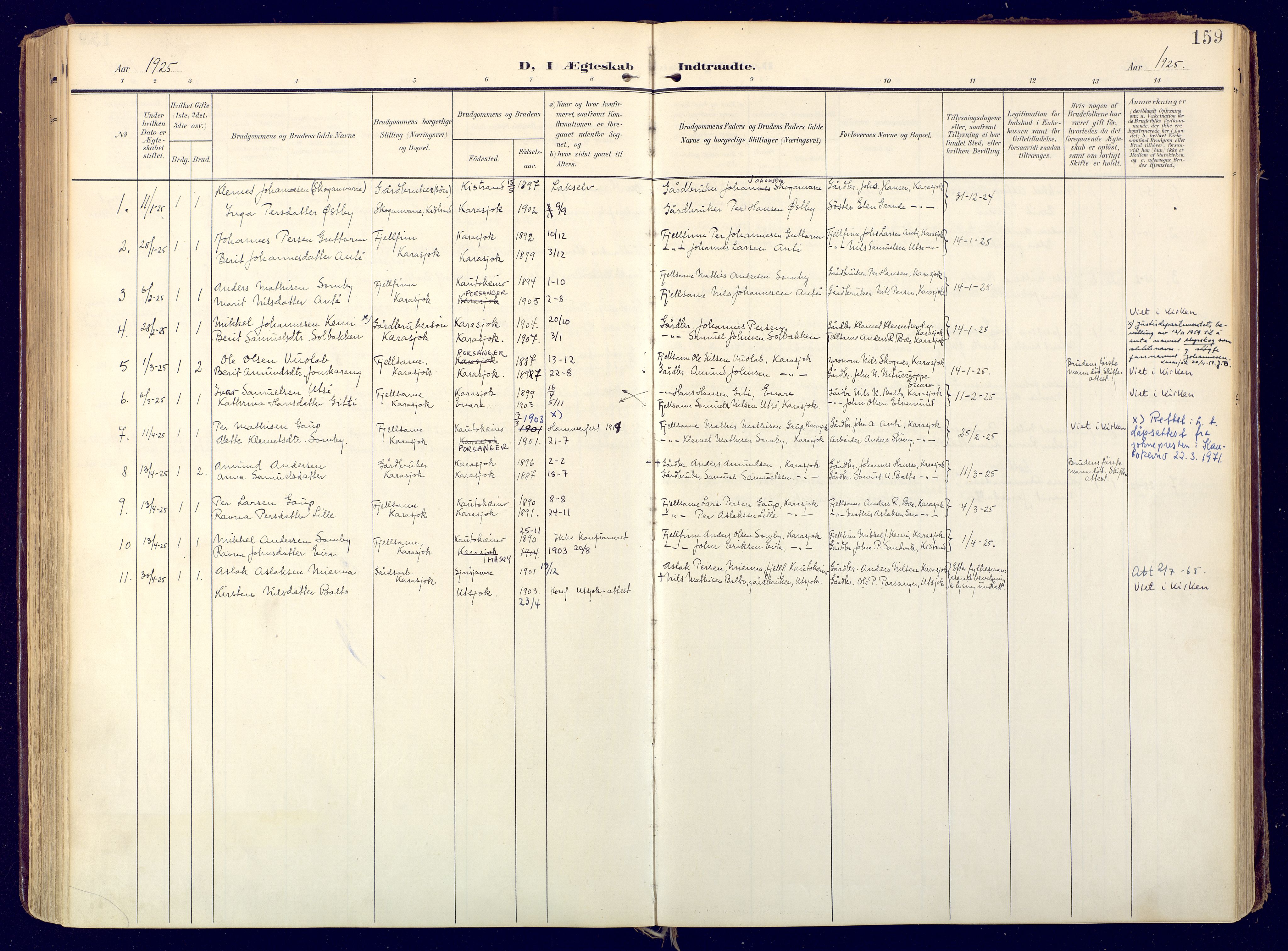 Karasjok sokneprestkontor, SATØ/S-1352/H/Ha: Ministerialbok nr. 3, 1907-1926, s. 159