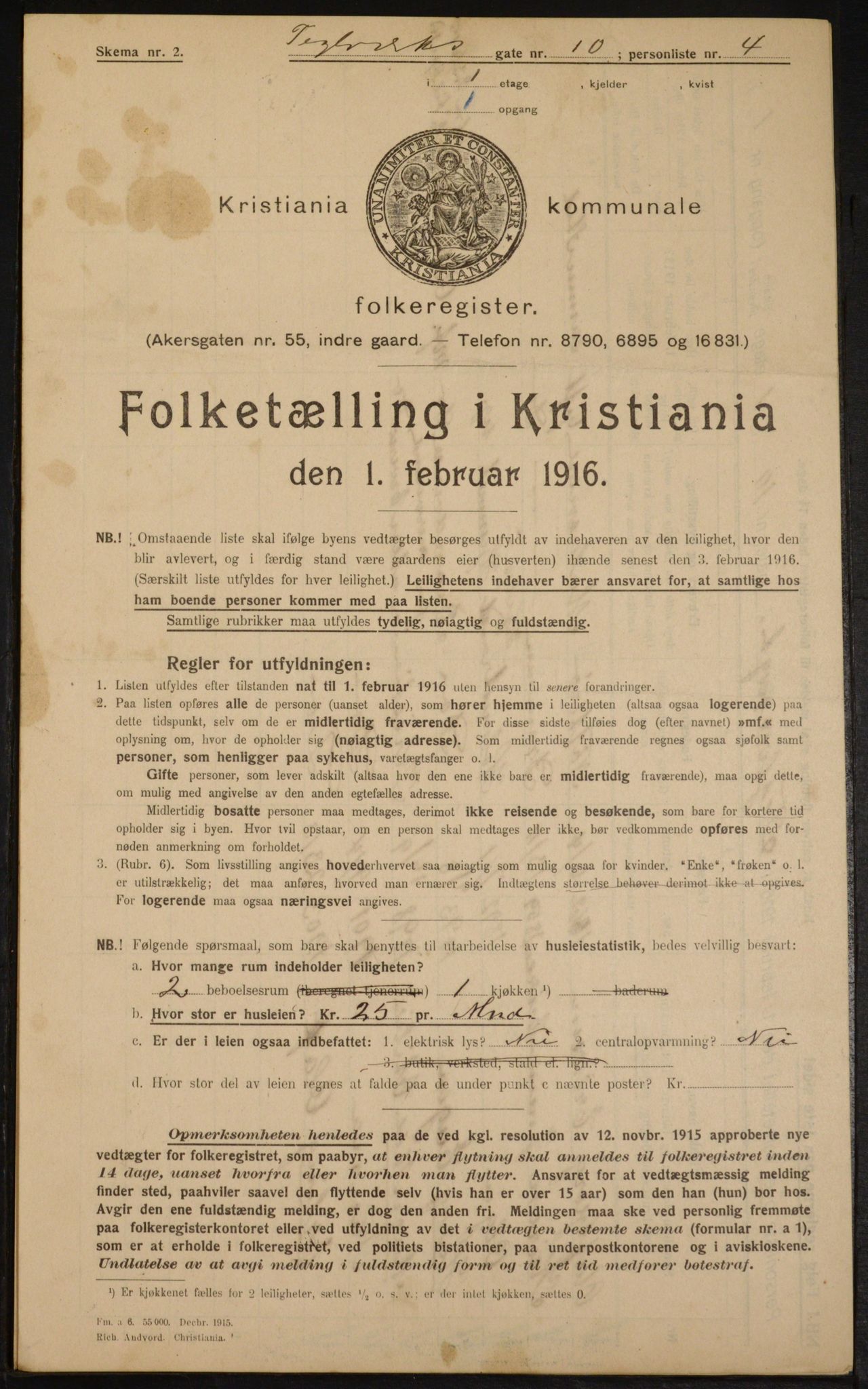 OBA, Kommunal folketelling 1.2.1916 for Kristiania, 1916, s. 110493