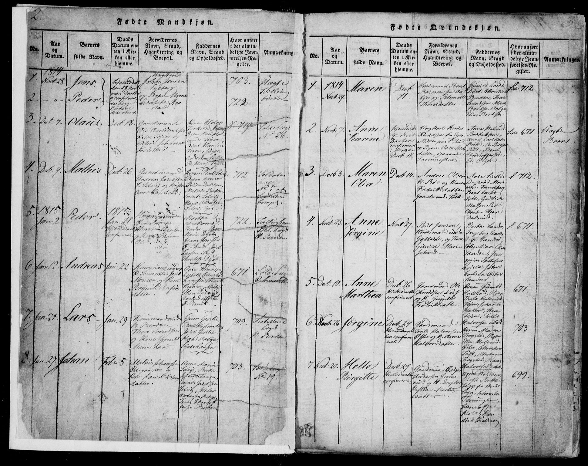 Sande Kirkebøker, AV/SAKO-A-53/F/Fa/L0003: Ministerialbok nr. 3, 1814-1847, s. 2-3