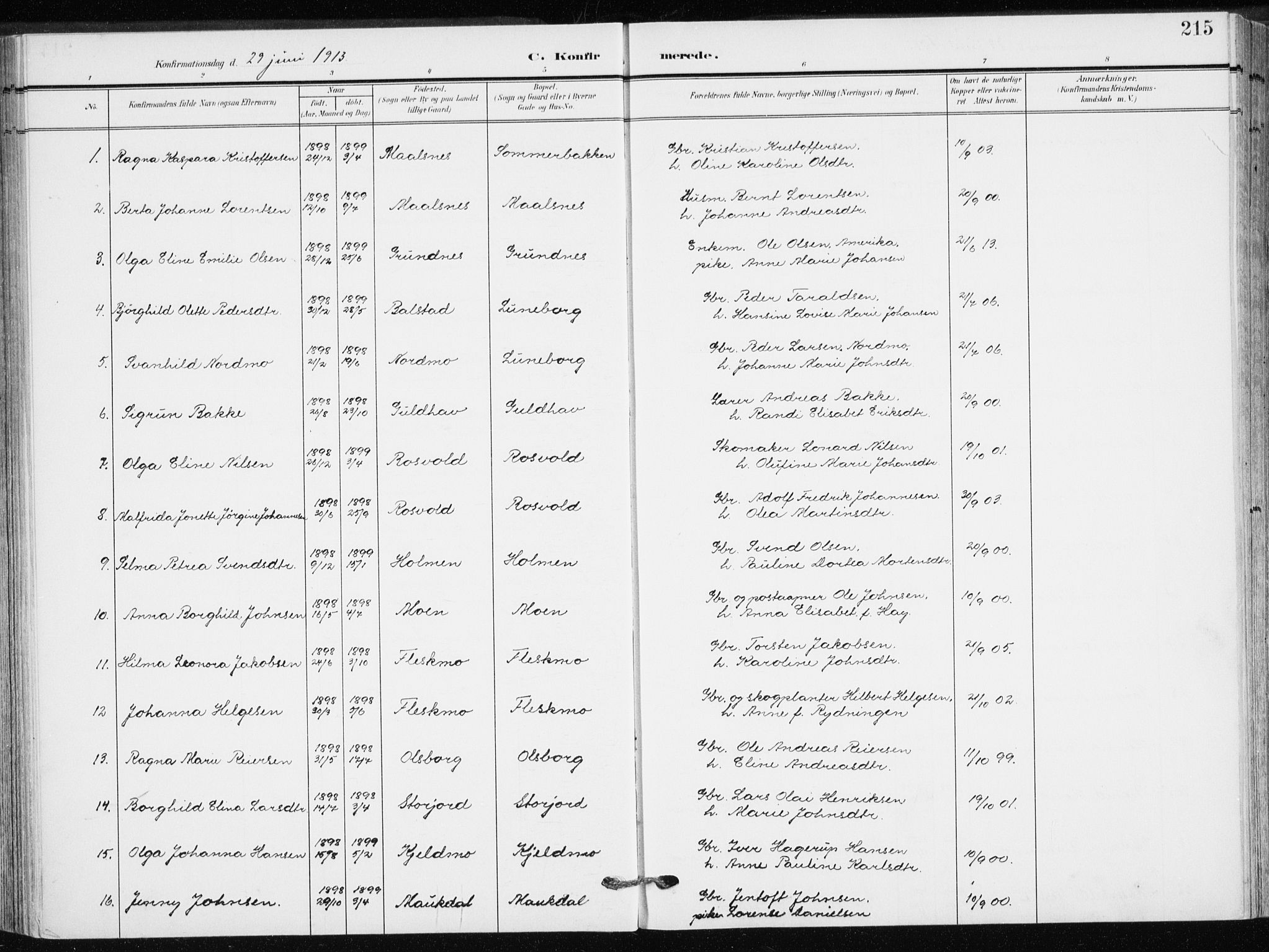 Målselv sokneprestembete, AV/SATØ-S-1311/G/Ga/Gaa/L0011kirke: Ministerialbok nr. 11, 1904-1918, s. 215