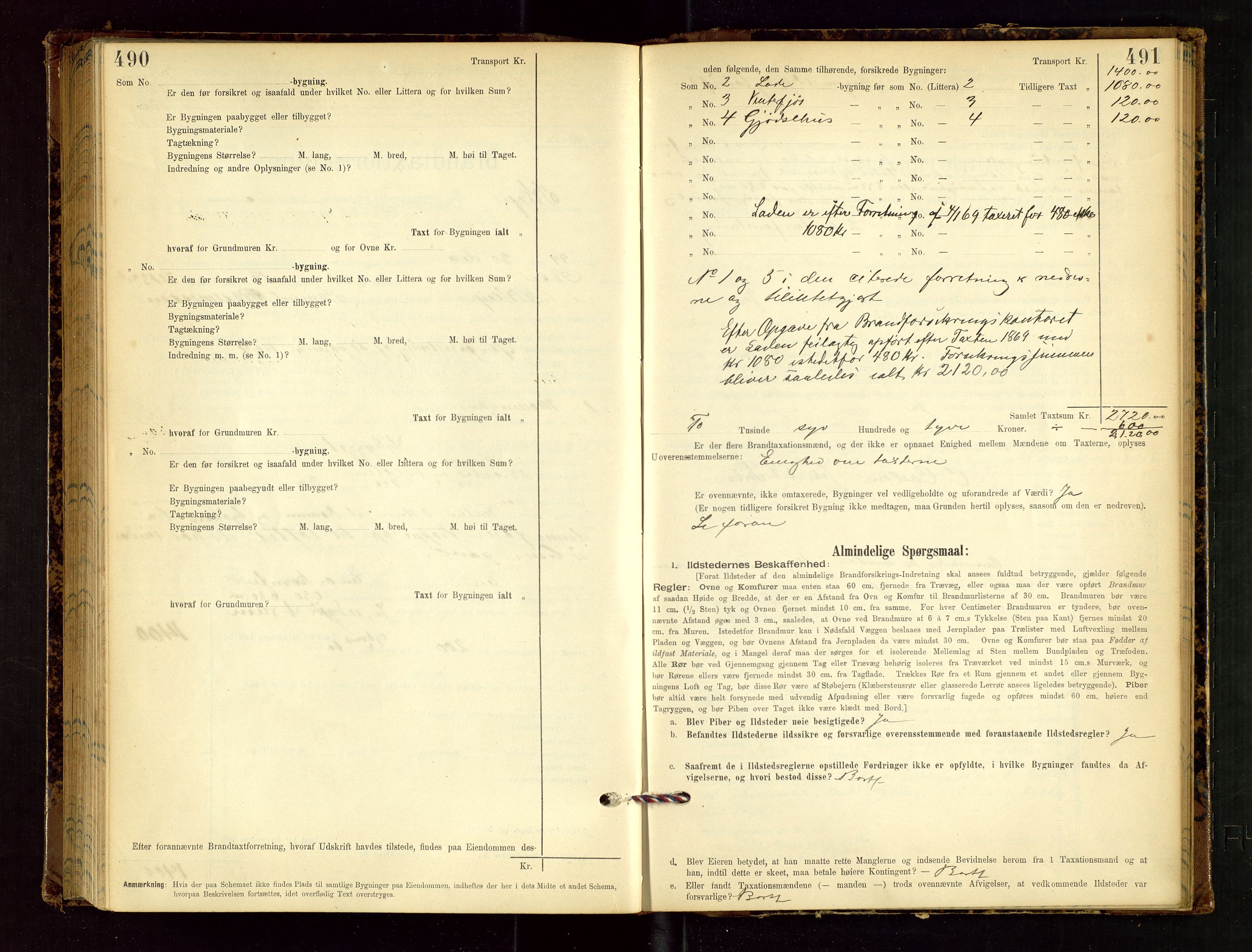 Klepp lensmannskontor, AV/SAST-A-100163/Goc/L0002: "Brandtaxationsprotokol" m/register, 1898-1902, s. 490-491