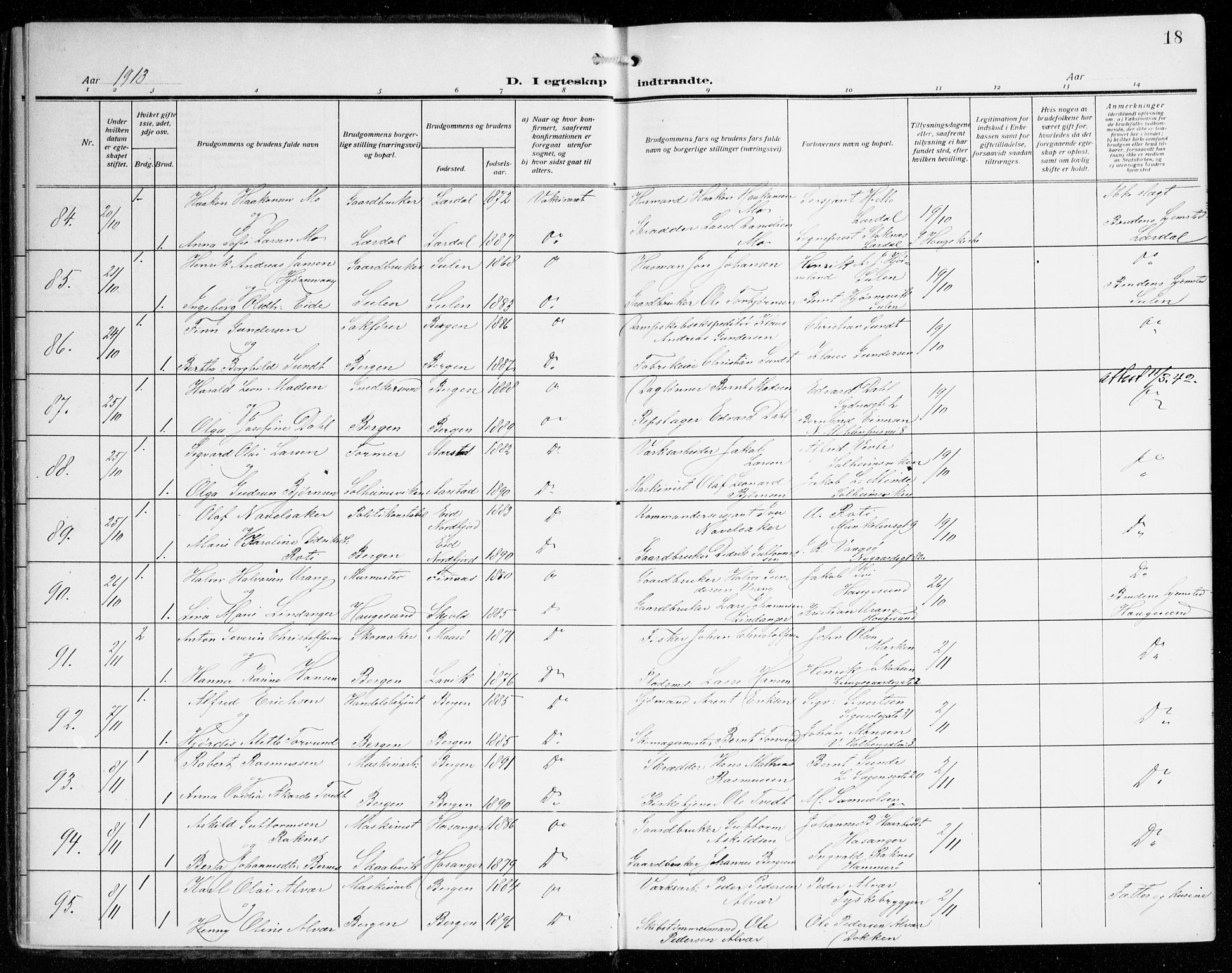 Johanneskirken sokneprestembete, AV/SAB-A-76001/H/Haa/L0013: Ministerialbok nr. D 2, 1912-1929, s. 18