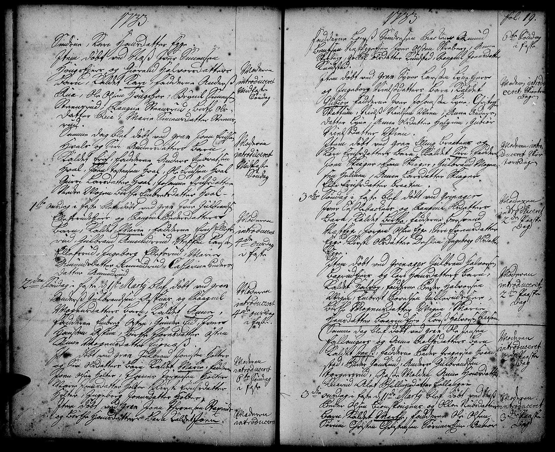 Gran prestekontor, AV/SAH-PREST-112/H/Ha/Haa/L0002: Ministerialbok nr. 2, 1732-1744, s. 19