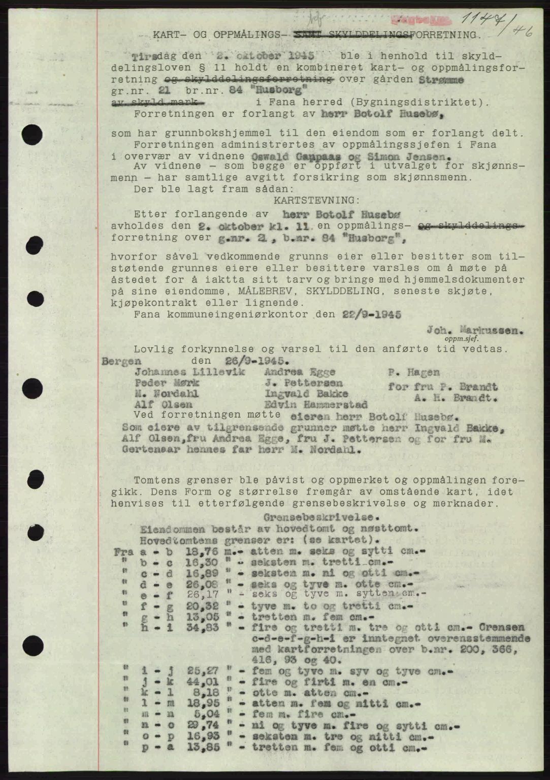 Midhordland sorenskriveri, SAB/A-3001/1/G/Gb/Gbj/L0022: Pantebok nr. A41-43, 1946-1946, Dagboknr: 1147/1946