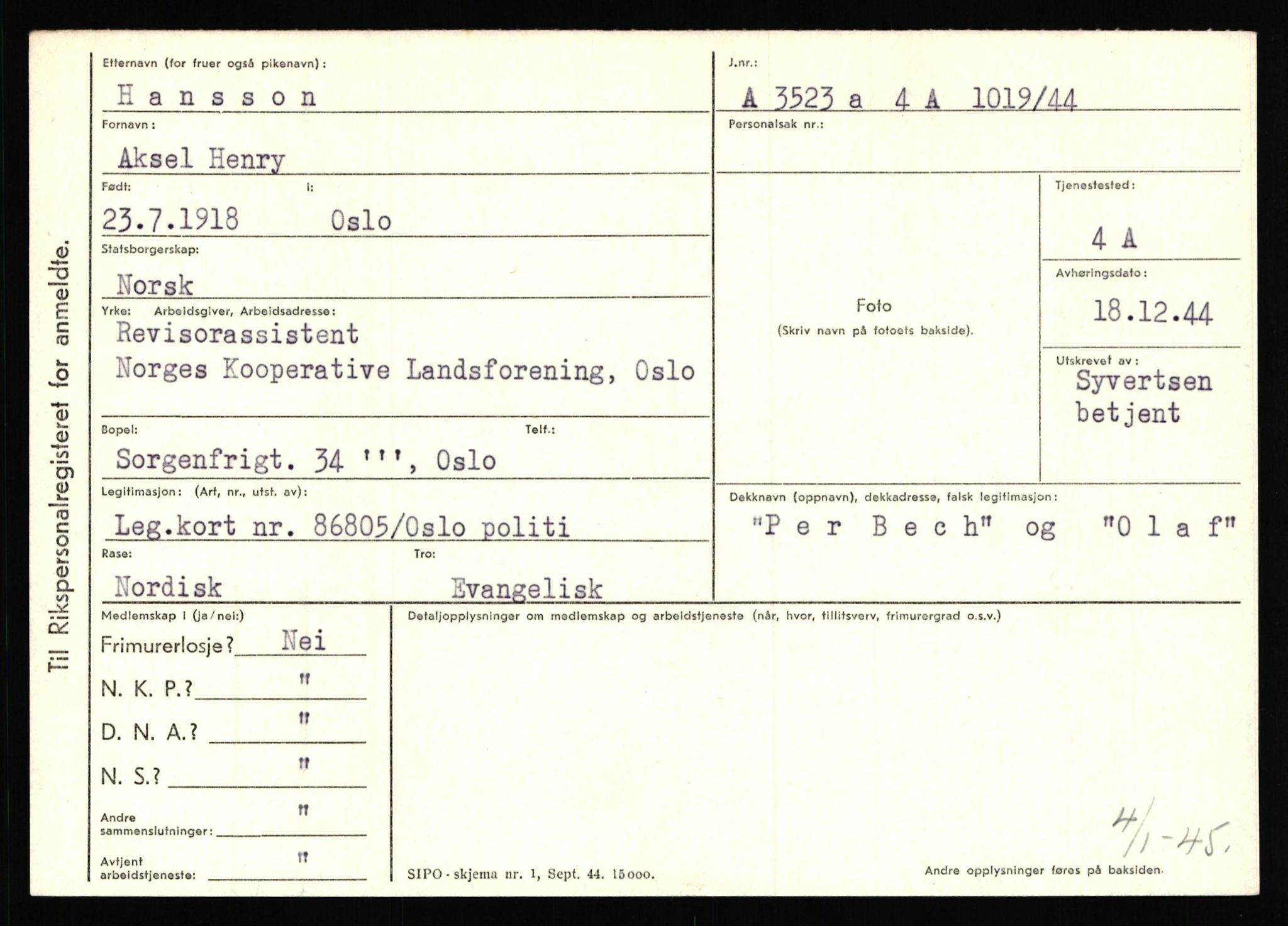 Statspolitiet - Hovedkontoret / Osloavdelingen, AV/RA-S-1329/C/Ca/L0006: Hanche - Hokstvedt, 1943-1945, s. 1716